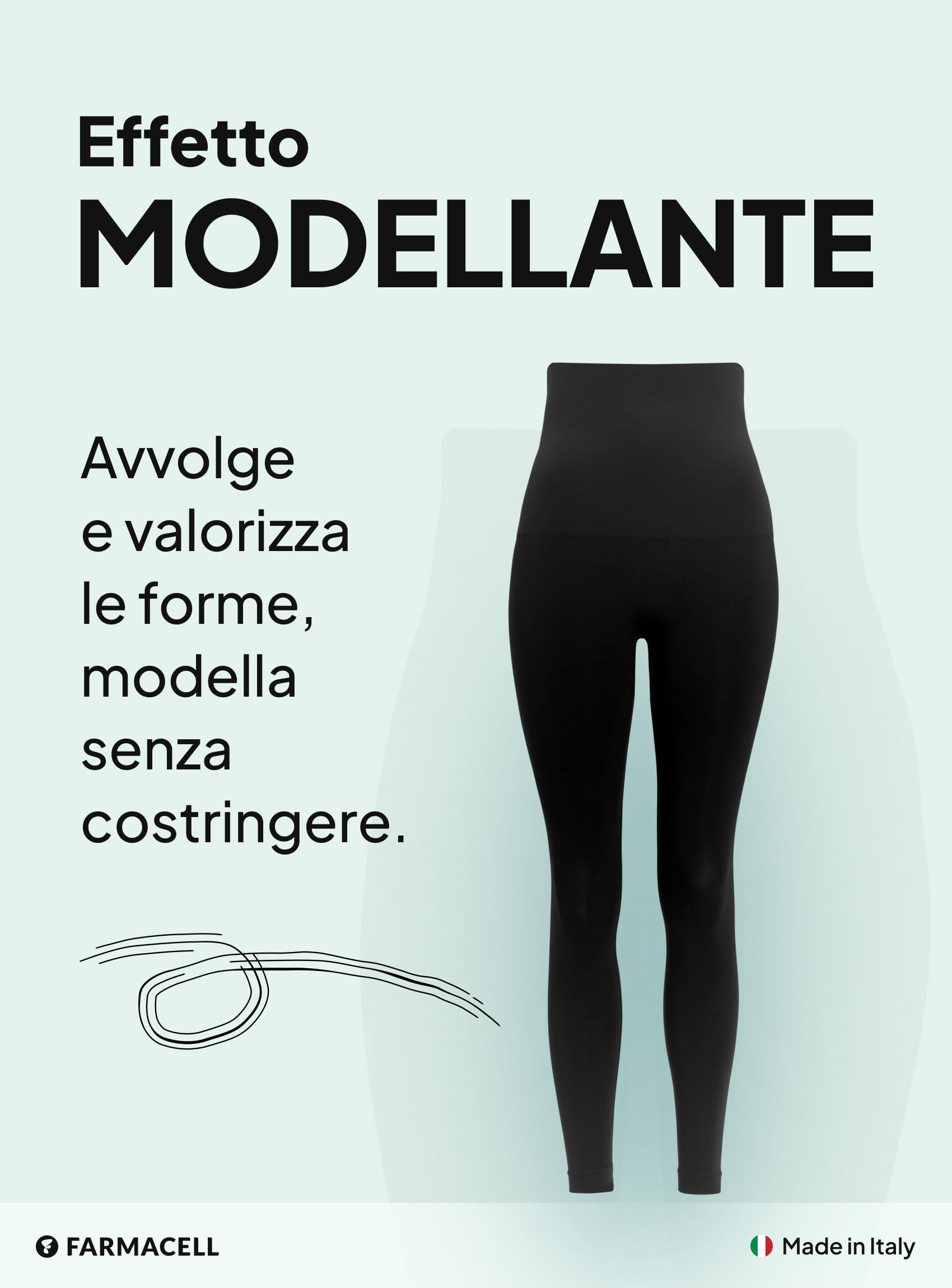 FarmaCell Leggings Anticellulite Donna Modellante con Effetto Fir, Vita Alta Risvoltabile, Made in Italy, 609Y