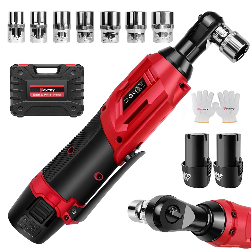 Clé à cliquet sans fil 40 N.m avec 2 batteries de 2000 mAh et charge rapide, clé à cliquet électrique, clé à cliquet sans fil 3/8" avec 7 douilles, pour réparation automobile et entretien des