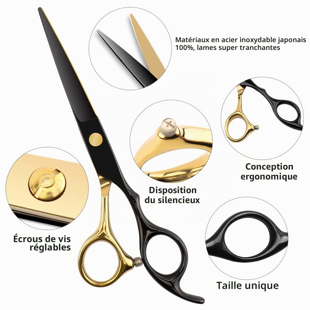 Professionnel en or noir ciseaux à cheveux acier inoxydable coupe de cheveux ensemble salon multifonctionnel ciseaux droits ciseaux amincissement outils hommes et femmes ménage