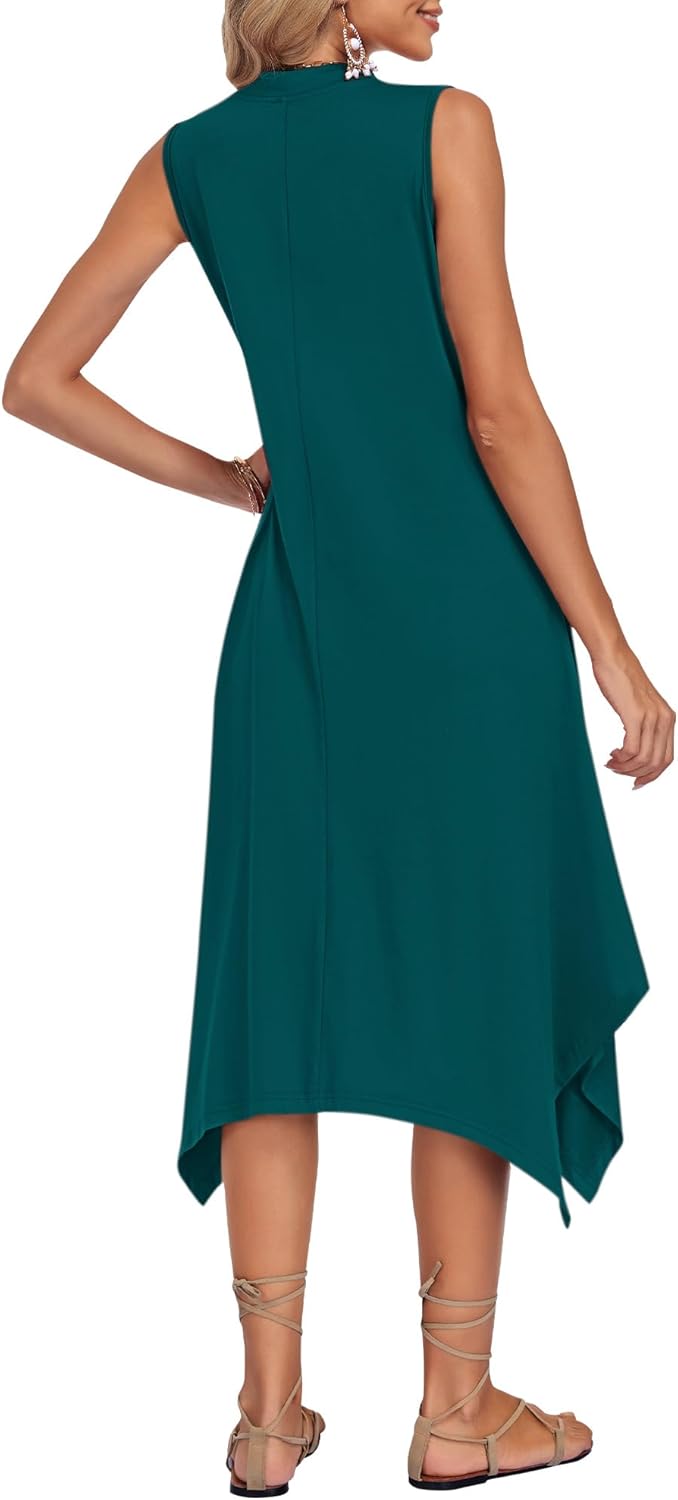 AUSELILY Summer Dresses for Women 2026 Casual Sleeveless Sundress Asymmetrical Hem Tank Midi Dress with Pockets - Image 4
