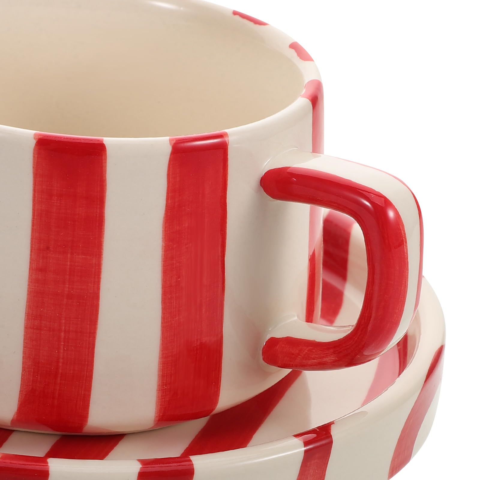Didiseaon Tasse à Café en Porcelaine Soucoupe, Mug à Cappuccino et Thé, Design Rayures Original pour Collection et Usage Quotidien