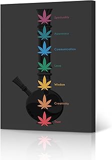 HB Art Design Effects of Smoking Bong Colorful Marijuana Leaves Smoke Weed Canvas Wall Art Print Living Room Bedroom Man Cave Garage Cannabis Hemp Hippie Decor Stoner Gift Ready to Hang 17x11