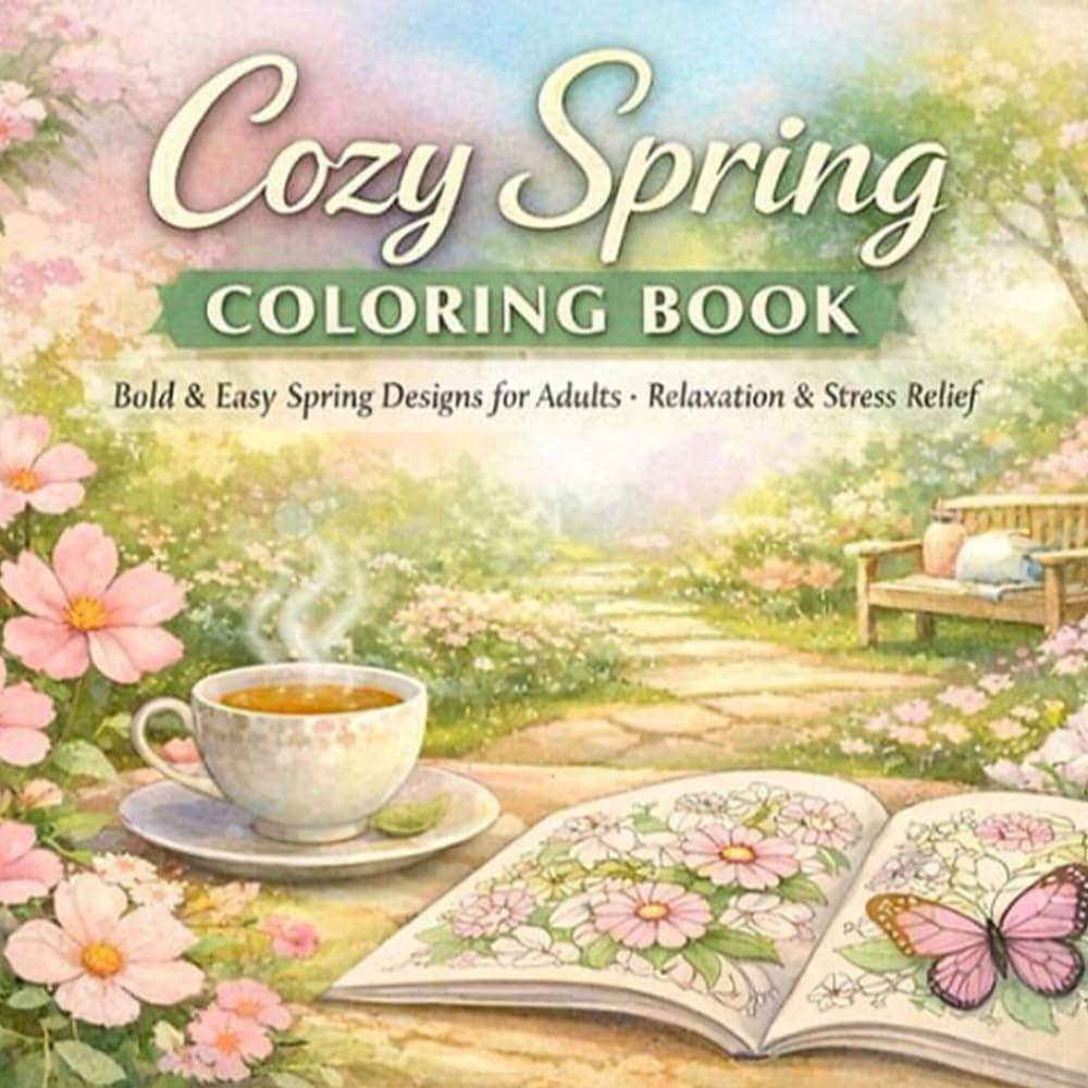Cozy Spring Coloring Book: Bold & Easy Spring Designs for Adults – Relaxation, Stress Relief & Mindful Coloring