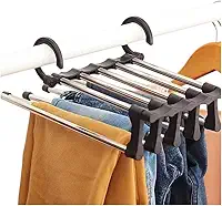 Cabide Para Calça Multiuso Retrátil em Aço Inox para 5 Peças Economiza Espaço Guarda-Roupa Uso Horizontal ou Vertical Organizador para Calças Toalhas Lenços Closet Durável