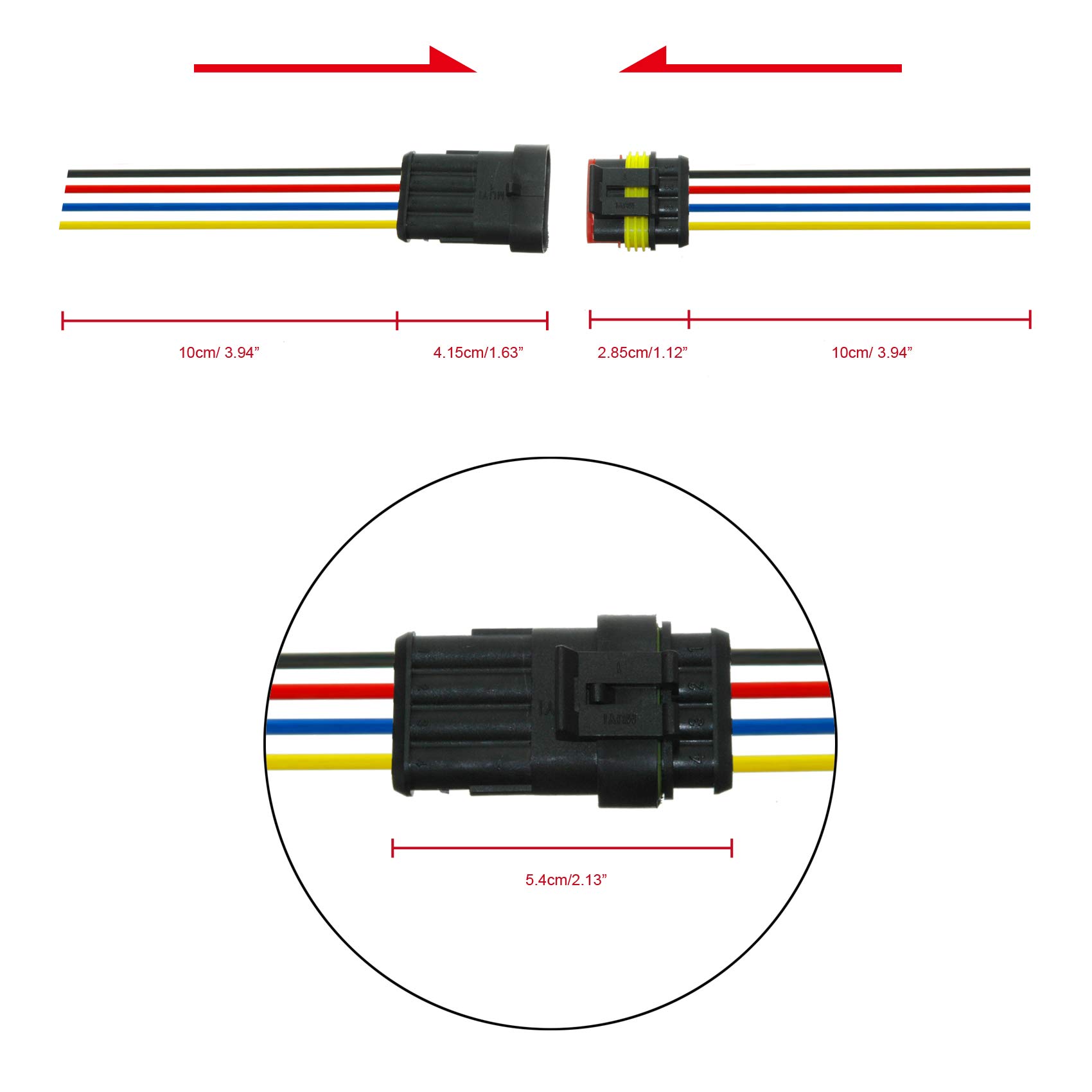 Snapklik.com : MUYI 5 Sets 4 Pin Wire Connector 18AWG Waterproof ...