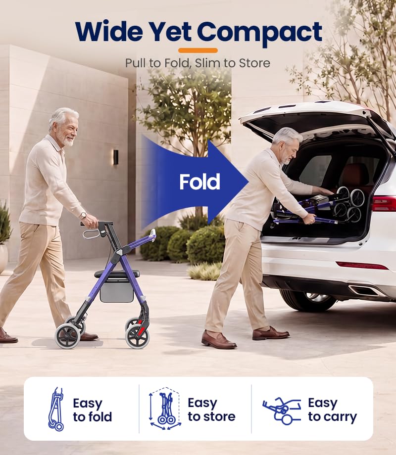 Image of VOCIC Z11 Rollator Walkers for Seniors with Seat, 500 LBS Load, Ultra Wide
