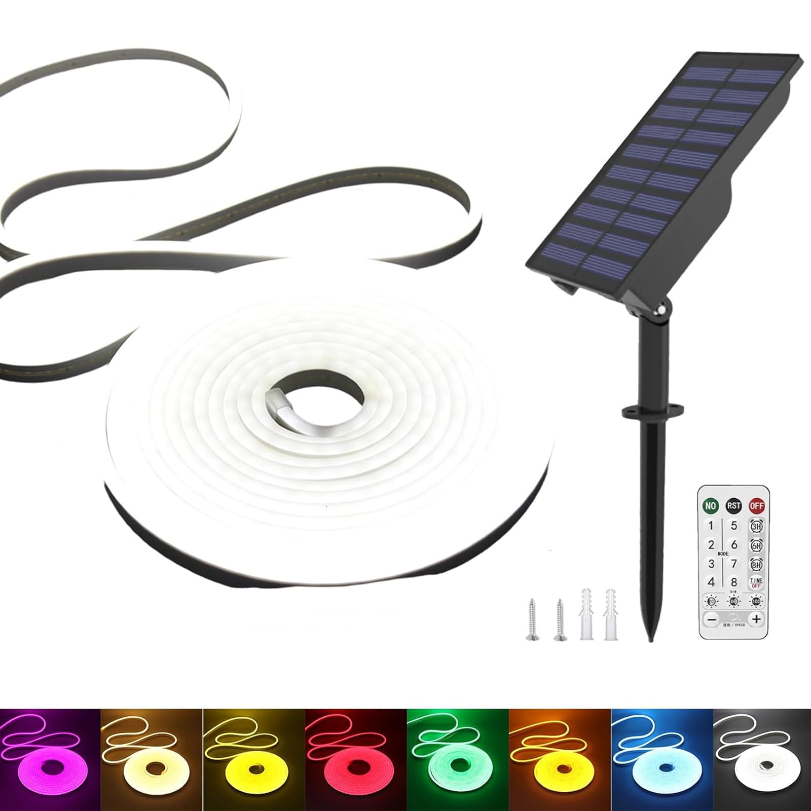 KISUFU Solar Energy Neon LED Ribbon, 24V Neon LED Strip Light IP65 Waterproof Silicone with 1.5w Solar Rechargeable Wall Mount USB Controller for Garden, Outdoor Yard Party Decoration