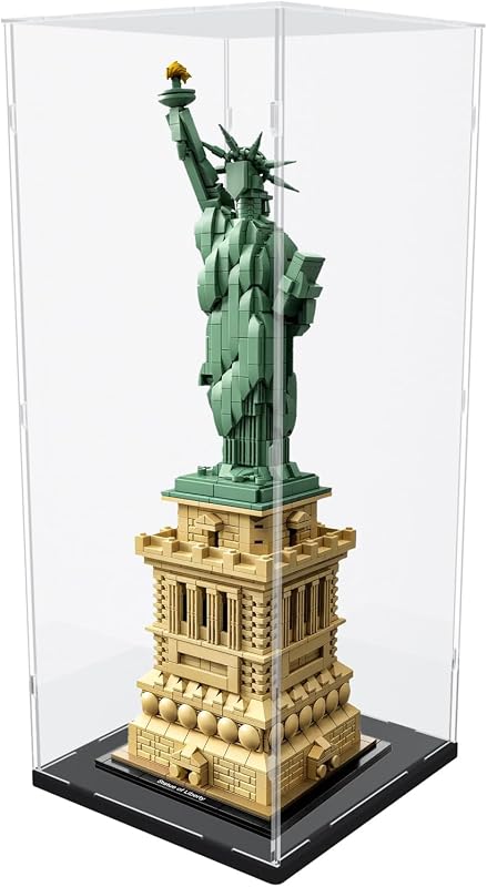 20 inch Tall Acrylic Display Case for Lego Statue of Liberty 21042 Display Thickened Clear Acrylic Display Cases for Collectibles Figures Doll Assemble Dustproof Display Box(Black Base)