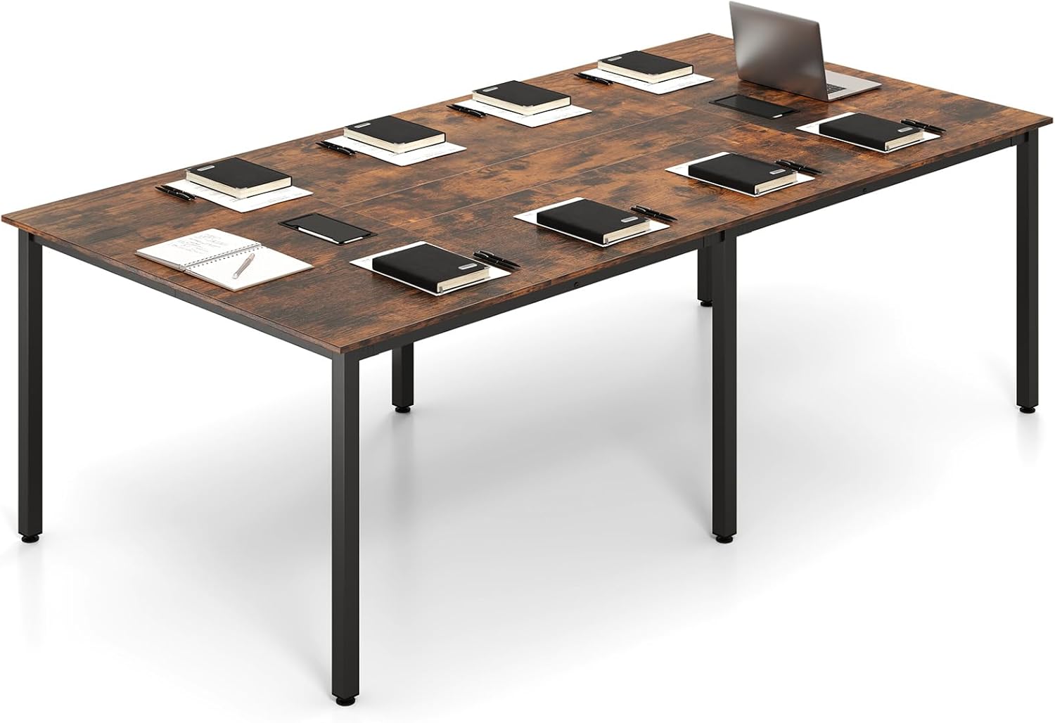 GOFLAME 8 FT Conference Room Table, Large Meeting Desk Seats up to 10 People, 2 Cable Grommets, Rectangle Seminar, Business Table, Training for Office, Boardroom, Rustic Brown + Black