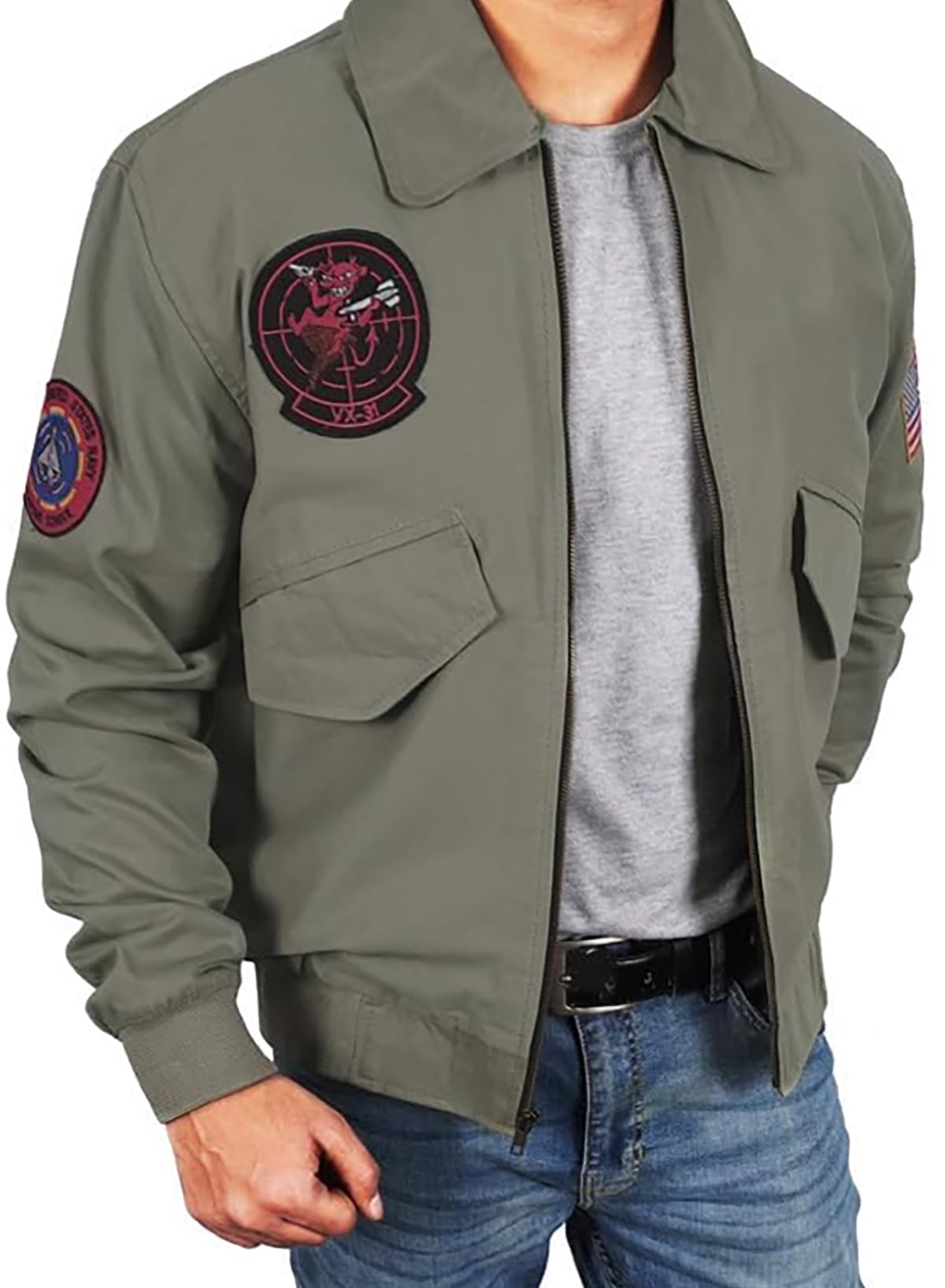 UGFashionsMens Tom Cruise Top Captain Pete Mitchell 2020 Flight Aviator Pilot Patches Bomber Green Cotton Jacket