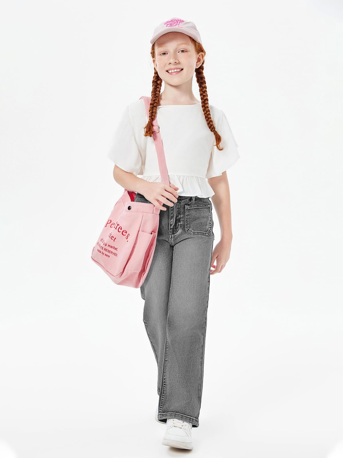 Haloumoning Jeans de cintura alta para niñas, pierna recta, elásticos, pantalones casuales con bolsillos
