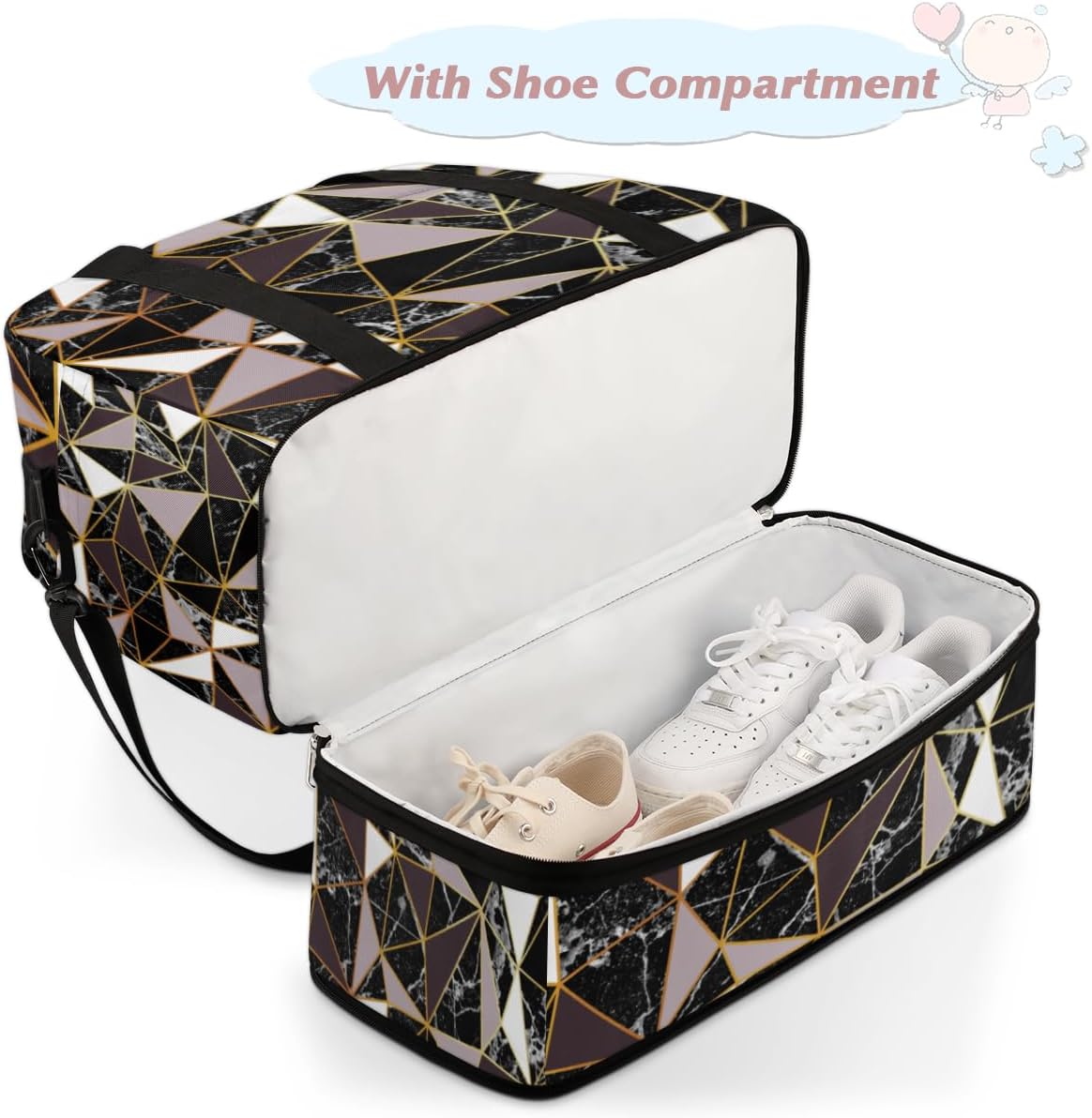 QsirBC Marbles Pattern Decor Gym Bag for Women Duffle Tote with Shoes Compartment Men Weekender Duffel for Dance Travel Sports Swimming Overnight