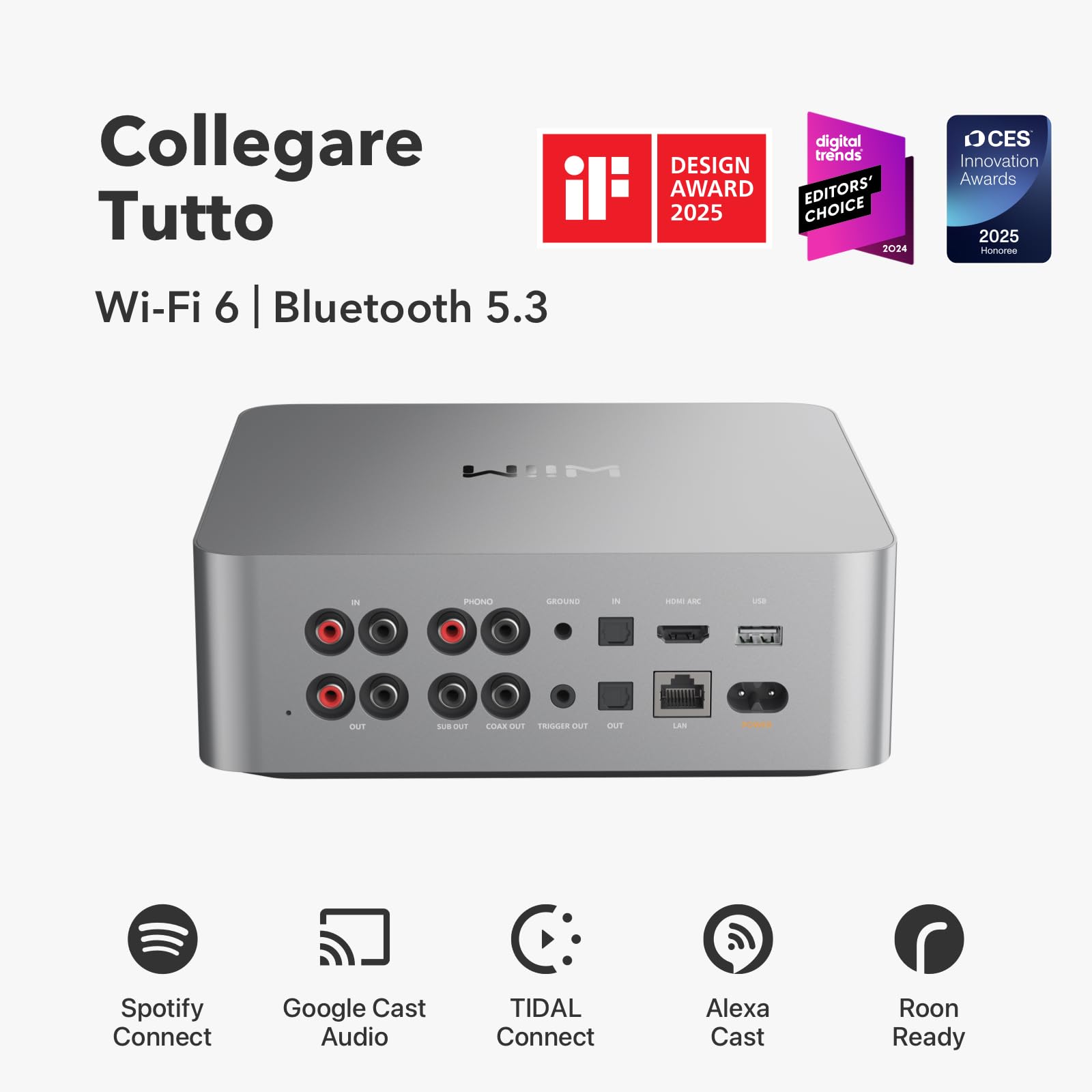 WiiM Ultra Music Streamer & Preamplificatore Digitale | Touchscreen 3,5", Compatibile con Google Cast & Alexa, Stream Spotify, Amazon Music, Tidal | HDMI ARC, Ingresso Phono, Uscita Cuffie | Argento