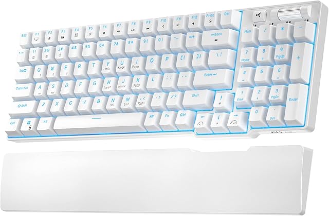 RK ROYAL KLUDGE RK96 90% Triple Mode BT5.0/2.4G/USB-C Hot Swappable Mechanical Keyboard with Magnetic Hand Rest, 96 Keys Wireless Bluetooth Gaming Keyboard with Software, Blue Backlight, Brown Switch