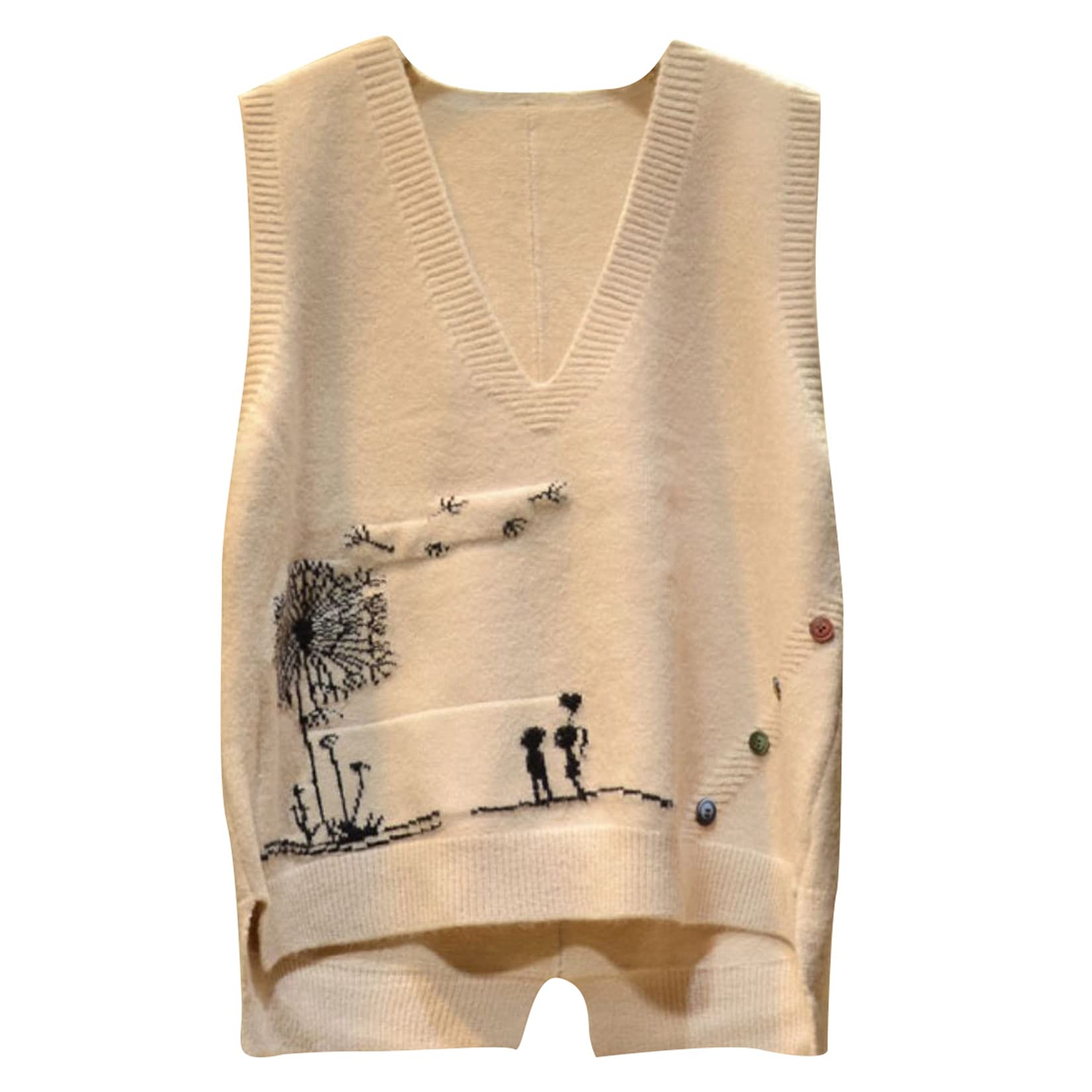 Dawwoti Femmes Tricoté sans Manches Pulls Floral Motif Chandail Gilets Col V Gilets Gilet Top