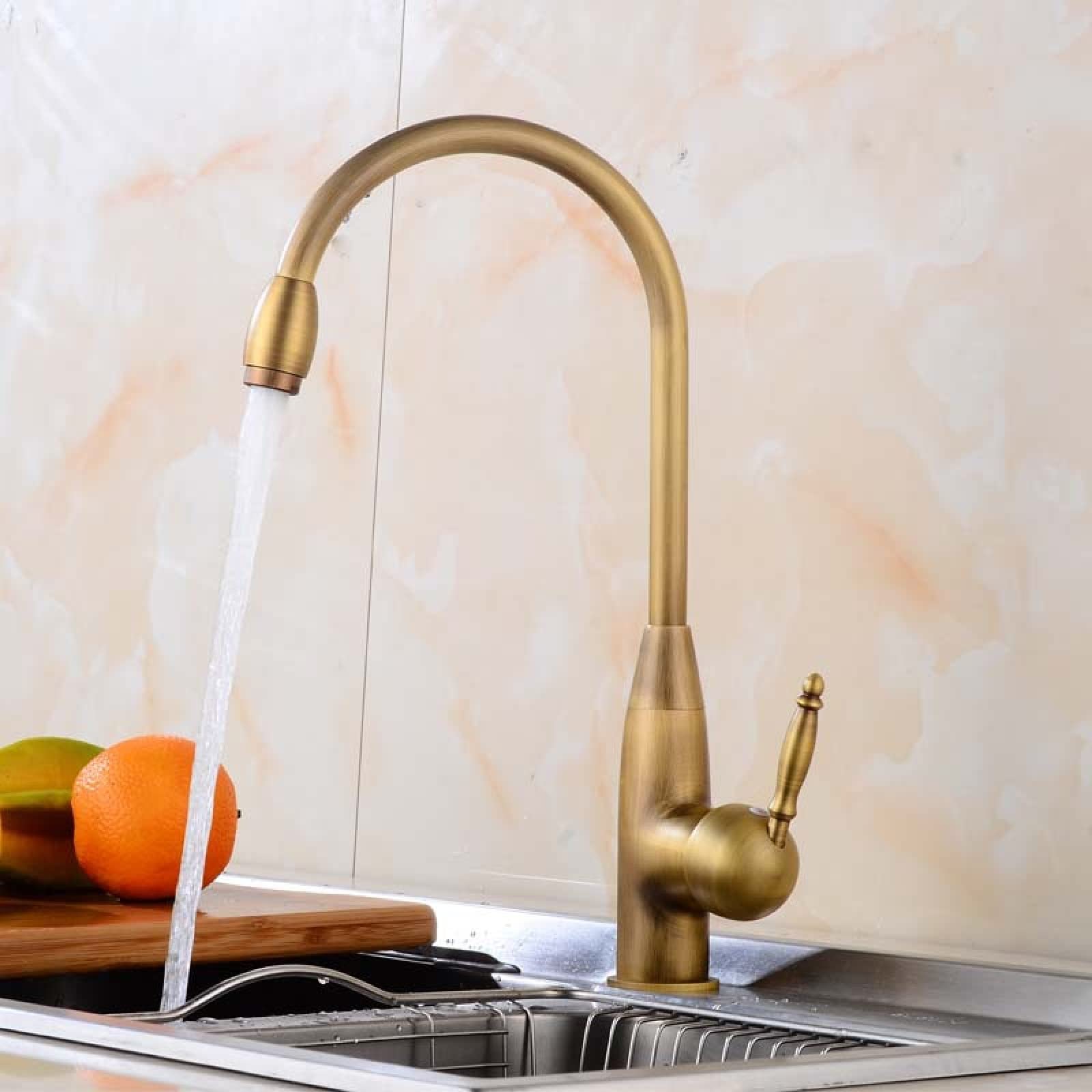 Fanjubei Imitating Ancient Styles Kitchen Copper Hot And Cold Antique Antique Blue-And-White Porcelain Handle Rotatable Mixing Faucet, Antique Style