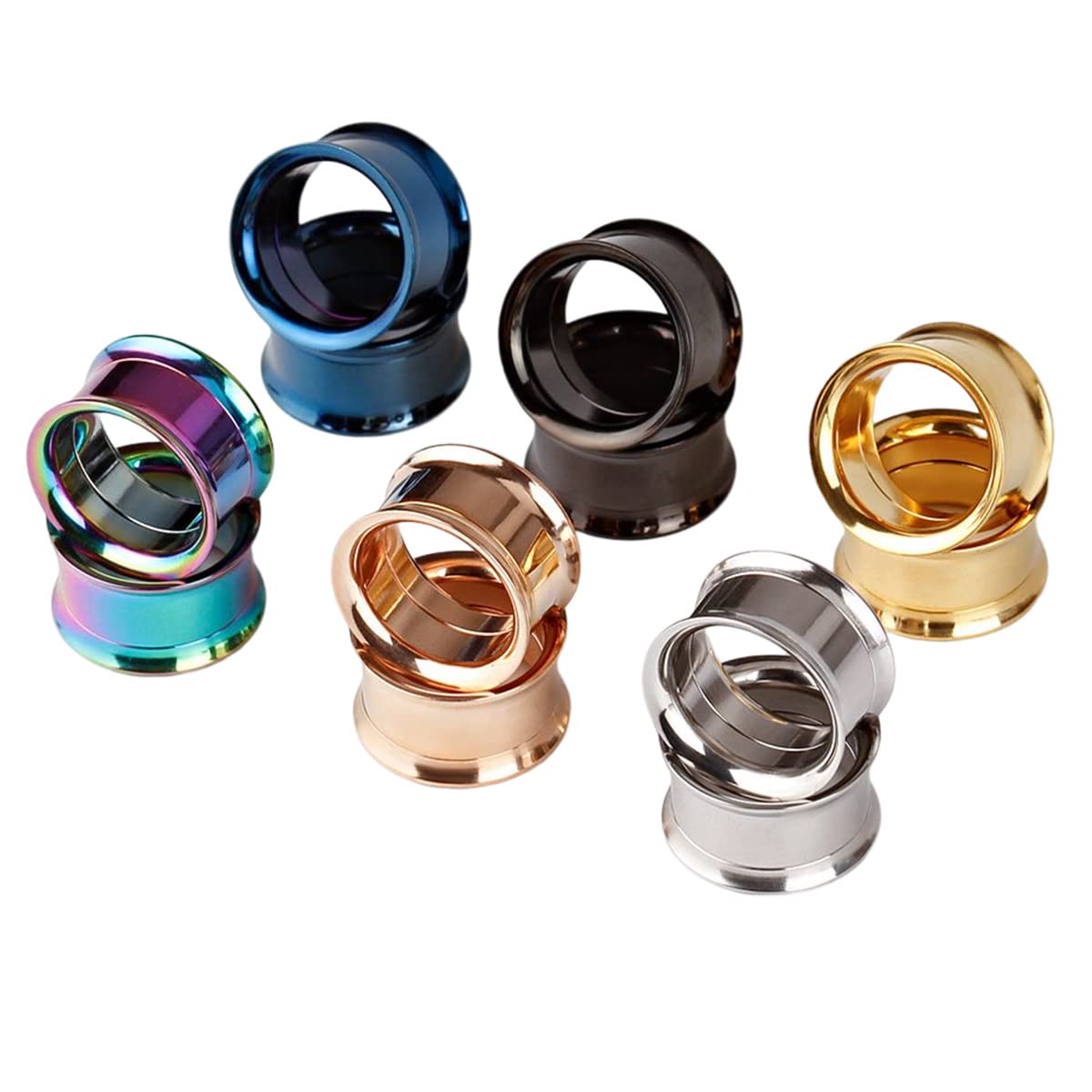 Huacan Tunnel Set 6mm 8mm 10mm 12mm 14mm 16mm 18mm 20mm Tunnels Edelstahl Ohr Plugs 6 Double Flared Klassisch Expander für Frauen Damen Herren 12 Stück
