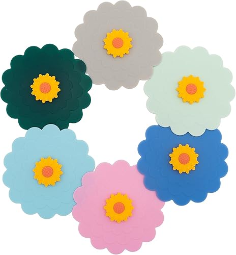 SOURIMA 6 tapas de silicona reutilizables para tazas, cubiertas herméticas antipolvo, multicolor, tapa universal de silicona, organizador de tapas