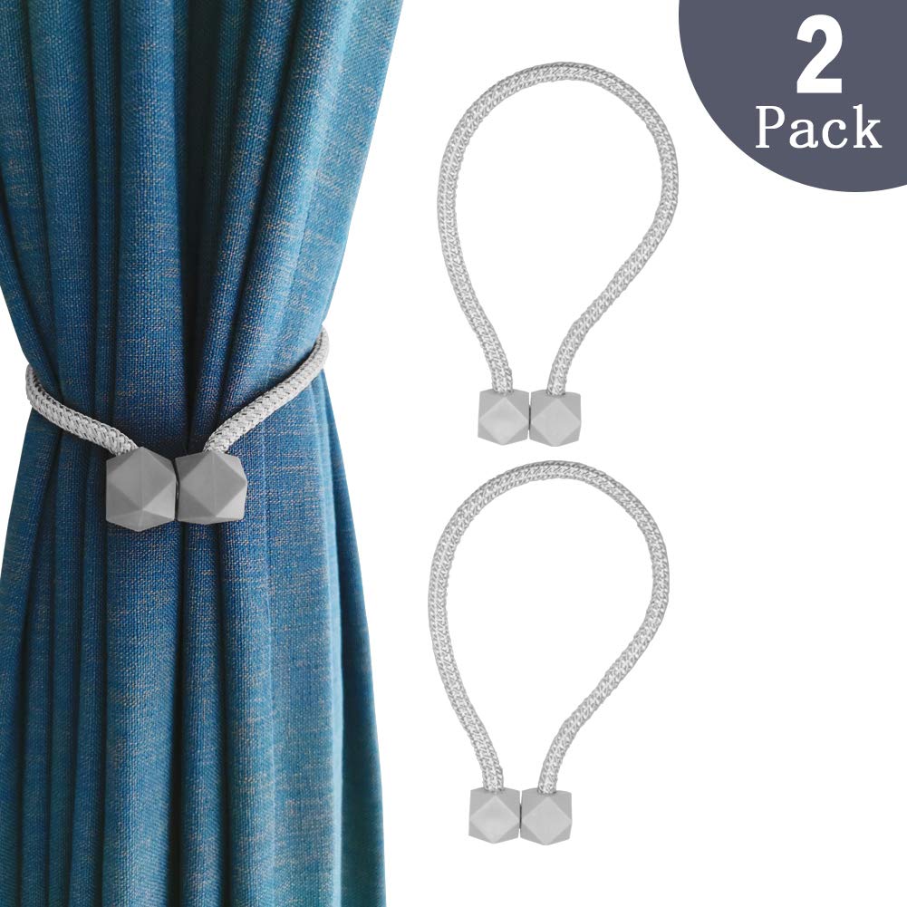 Fun Lites Magnetic Curtain Tie Backs Convenient Design Curtain Holdbacks Fashion Curtain Tiebacks Modern Decorative Drape Clips Rope for Home & Office Window Drapery Decoration 2 Pcs(Grey)