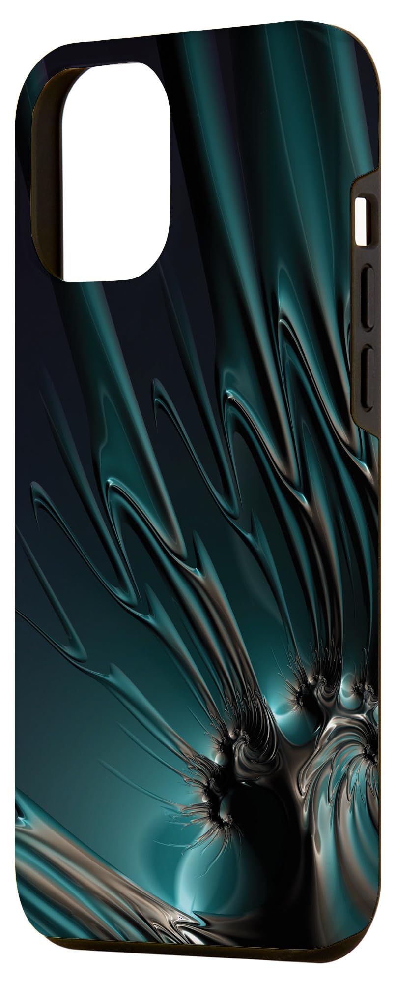 iPhone 14 Plus Dark Teal Green & Black Abstract Mandelbrot Set Fractal Case - Image 2