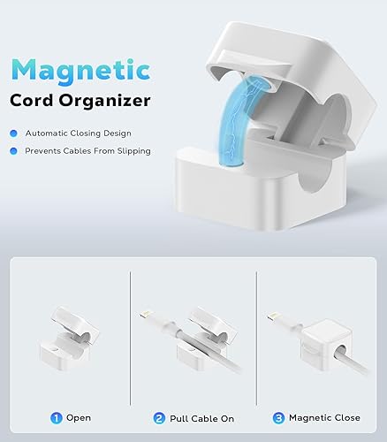 Miniatura 2 de MoKo Paquete de 8 clips magnéticos para cables, organizador de cables de escritorio, soporte de cable adhesivo, organizador de cables para mesita de