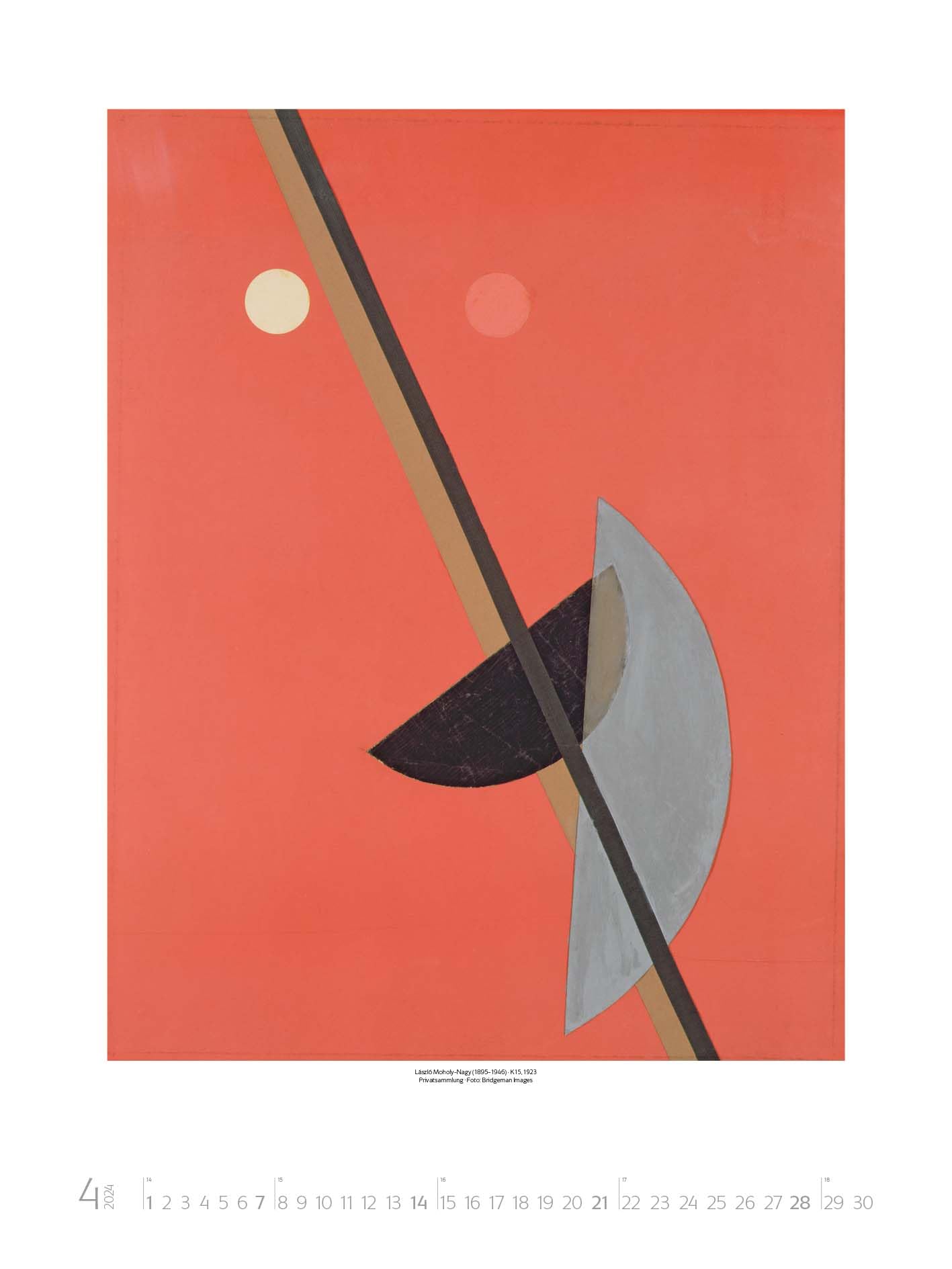 Bauhaus 2024 - Calendario de pared grande de alta calidad con obras maestras del estilo Bauhaus. Formato de la galería de arte: 48 x 64 cm.