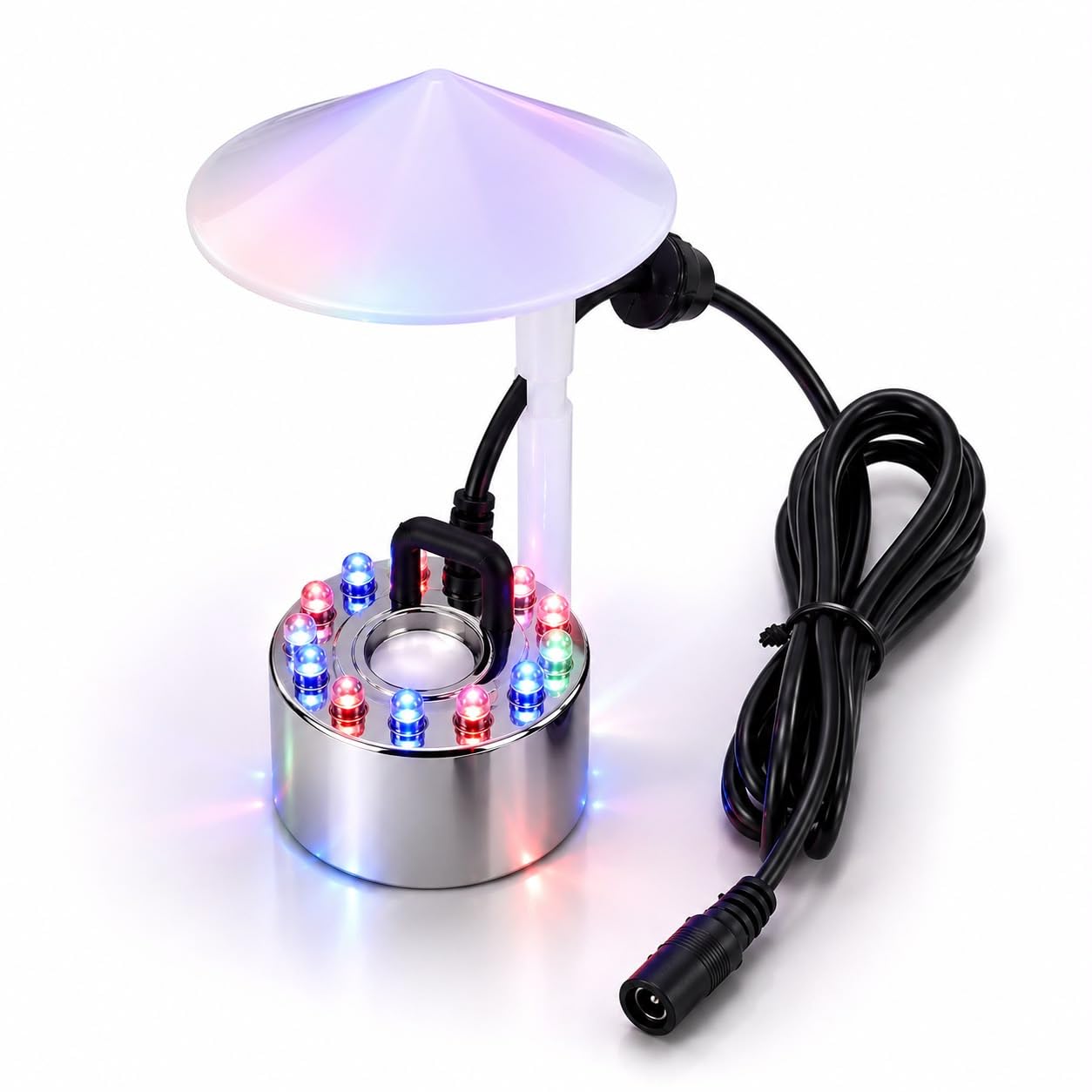 12 LED Ultrasonic Mist Maker Fogger | Color-Changing Water Fountain & Pond Atomizer | Air Humidifier for Living Room, Garden, Incubator, Hydroponics & Decorative Water Features | Includes 220v Ac Adap-image-31