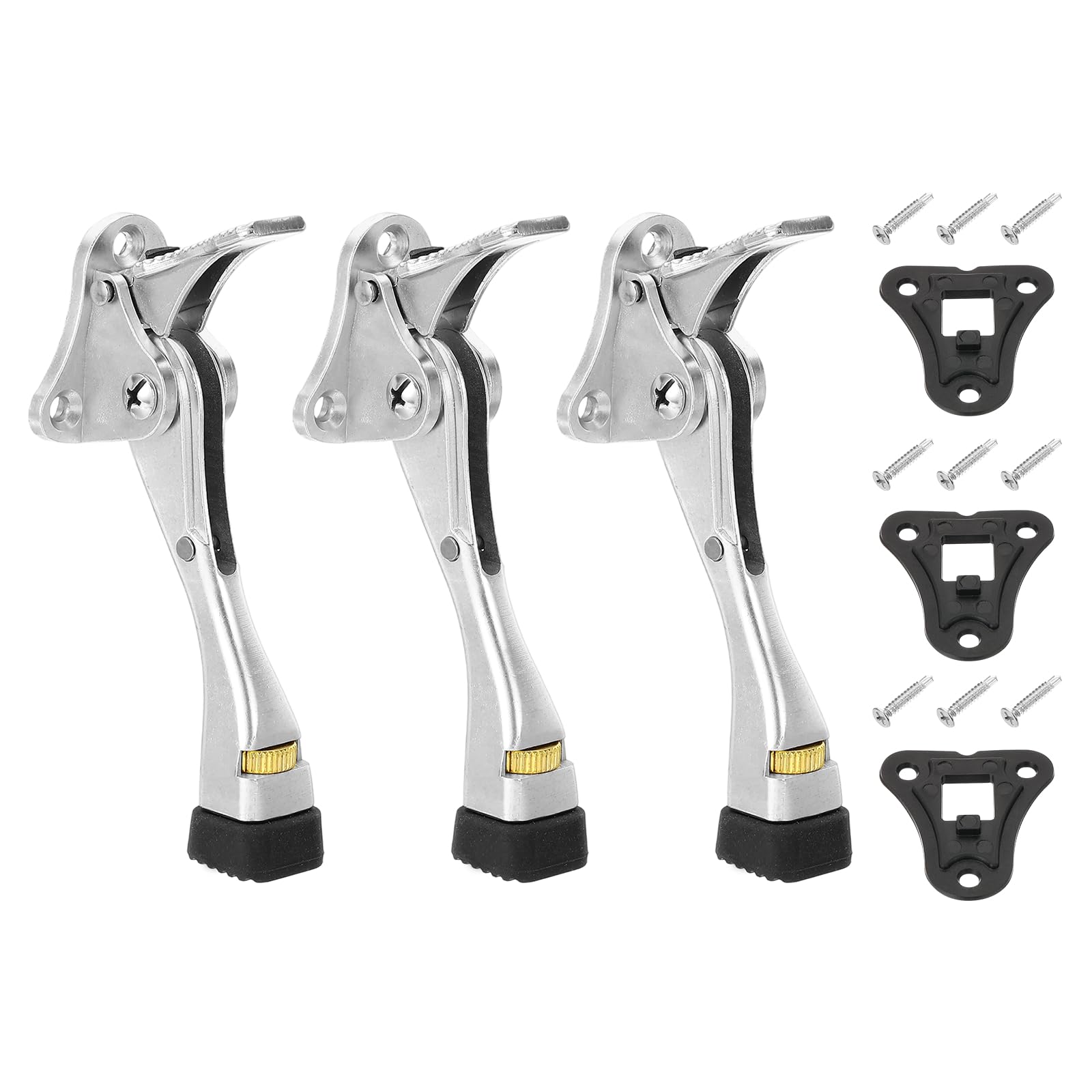 sourcing map 3 Set Kickdown Door Stopper, 4.7" Zinc Alloy Kick Down Door Stoppers for Bottom of Doors One Touch Adjustable Doors Holder with Non-Slip Rubber Tip and Screws for Home, Silver