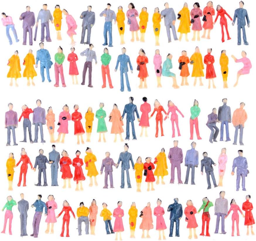 Hiawbon 1:87 Scale People Figurines Set Tiny Standing Hand Painted People Model Train Park Street People Figures for Miniature Scenes,100 Pcs