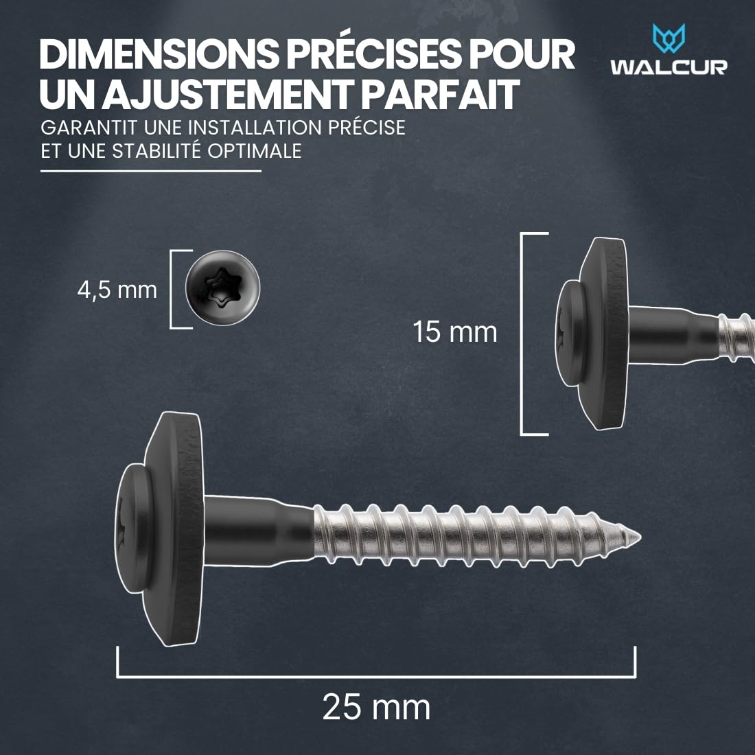 WALCUR Vis Spengler ø 4.5 x 25mm de Terrasse Autoperceuses en Acier Inoxydable 100 Pièces Étanches de Toiture avec Rondelles en Caoutchouc Anthracite Gris