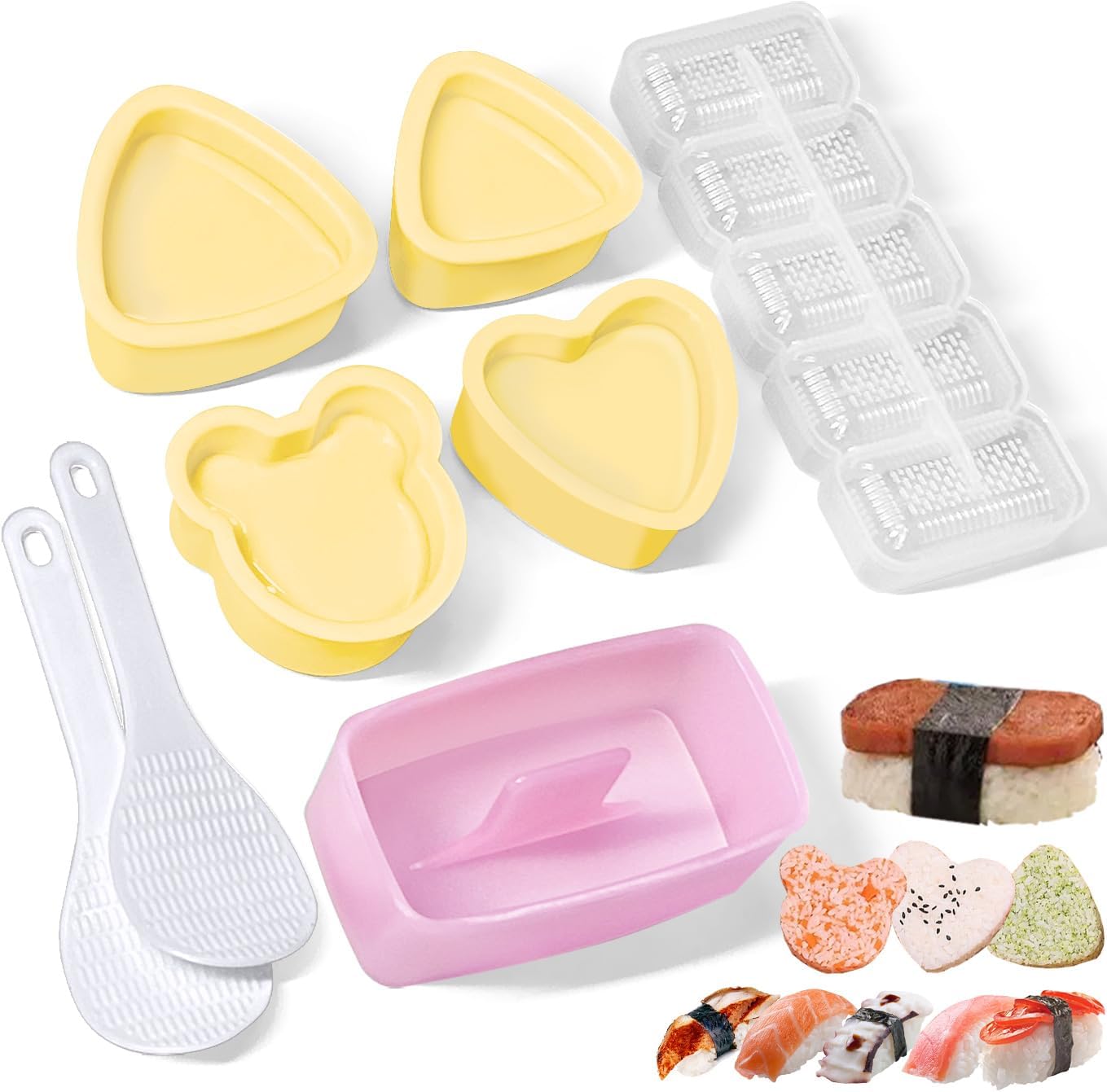 Onigiri Mold, 8 Pcs Rice Mold Musubi Maker Kit, Musubi Maker Press Mold, Classic Triangle Rice Ball Mold Maker Sushi Mold for Kid Lunch Bento, Home DIY