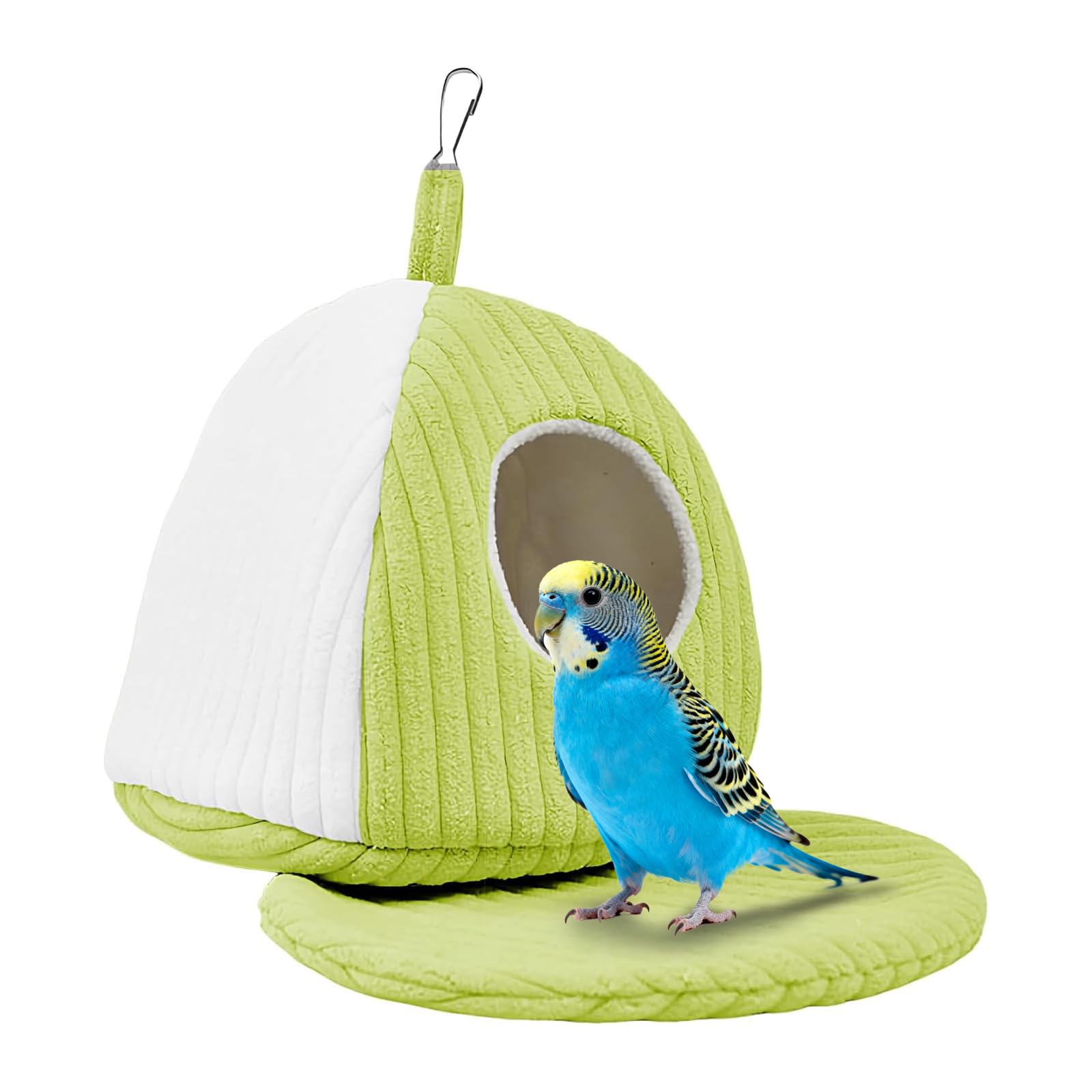 CQJ Bird Hanging Hammock Nest Parrot with Soft Plush Hanging Hammock & Hut Tent for Cage Winter Bird Hideaway Hut for Cockatiels Budgies Parakeets Lovebirds Conures Hamsters (Green and white L)