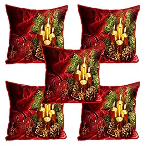 DreamVio Jute Exclusive Merry Christmas Decorative Throw/Pillow Covers, Cushion Covers for Gifting, Living Room, Bed Room, Sofa,Chairs Pack/Set of 5 (Multicolour, Size 16 x 16 Inches)
