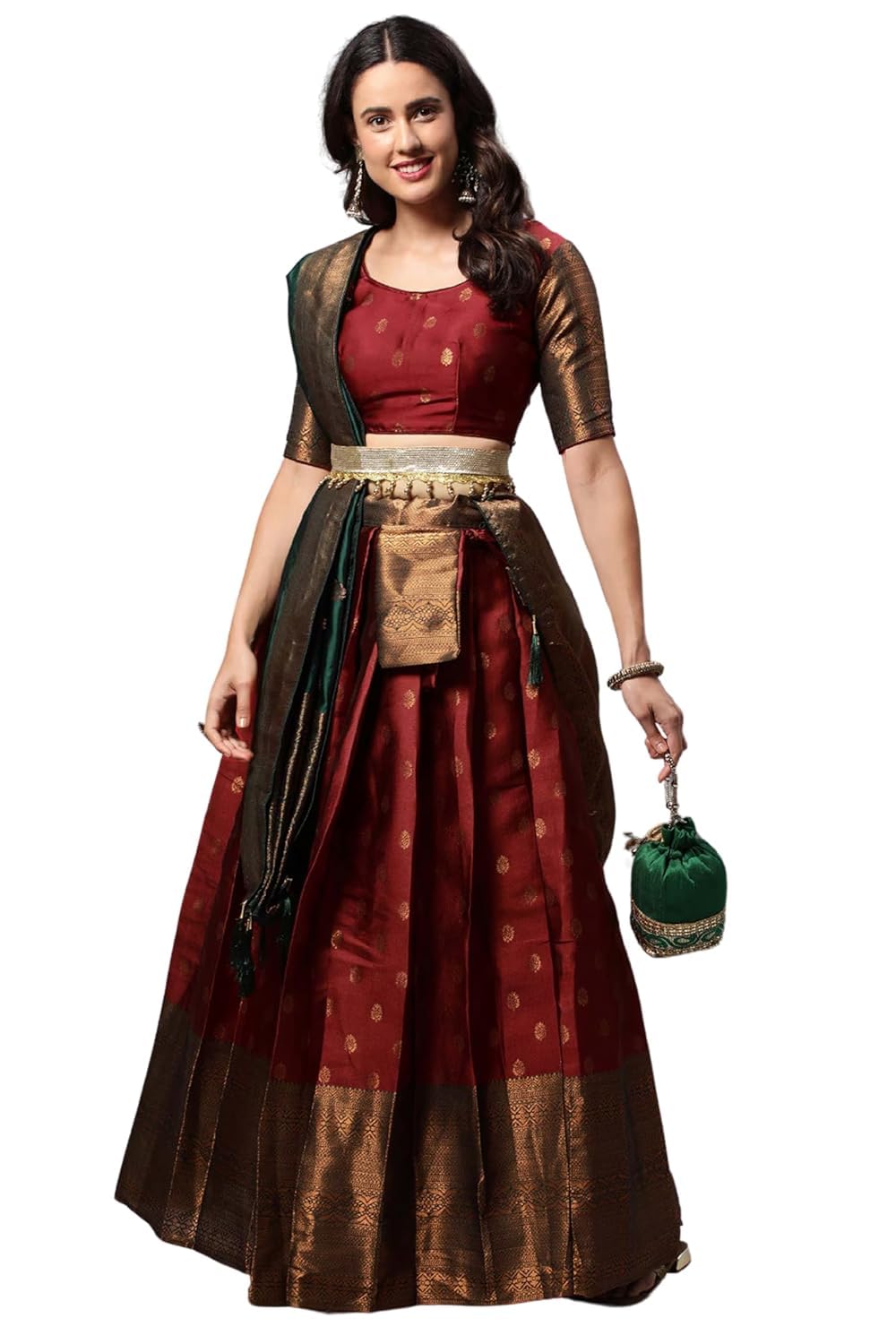 Unstitched Multicolor Traditional Lehenga Set with Blouse & Dupatta | Silk Blend for Women South Indian Half Saree Set-image-15