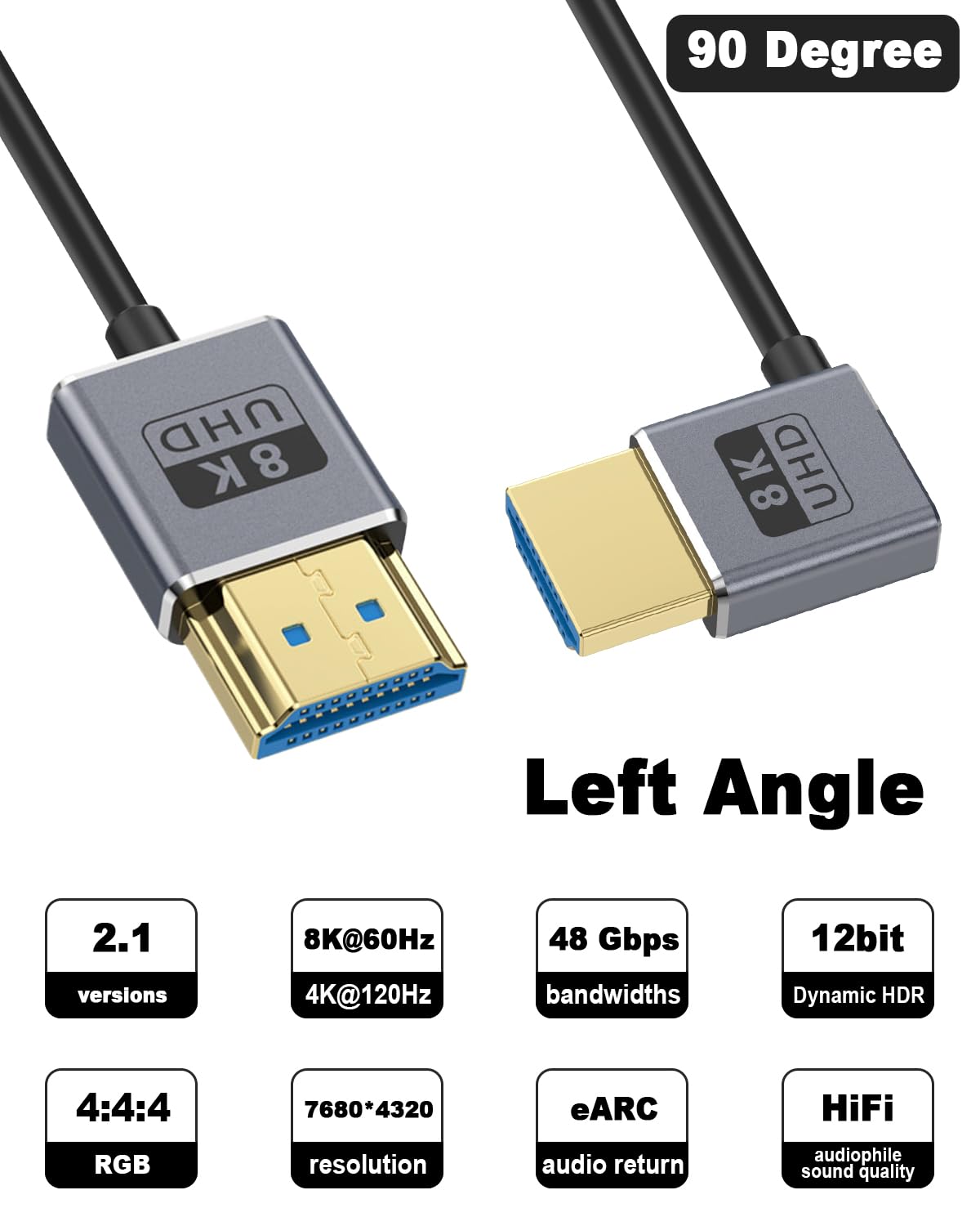 Portkeys 8K Ultra Thin HDMI Cable Suit 2.5mm Diameter, HDMI A To A Slim Soft Cord 48gbps Ultra High Speed Hdmi 2 1 Cord 8k 60hz Hdr Earc 3d Monitor Ps5 Xbox