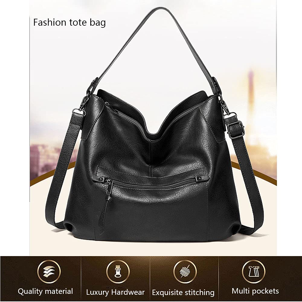 Damskie torebki PU wegańska skóra hobby torba na ramię moda torebka sakiewka torba crossbody, Czarny, Medium