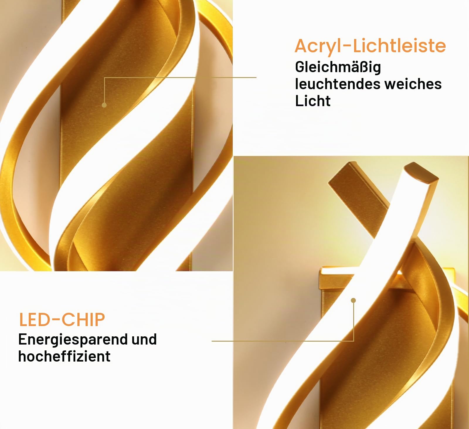 Comely LED Wandleuchte Innen, Gold 22W 2500LM Moderne Wandlampe LED | Aluminio Warmweiß 3000K Wandbeleuchteung für Wohnzimmer Schlafzimmer Flur