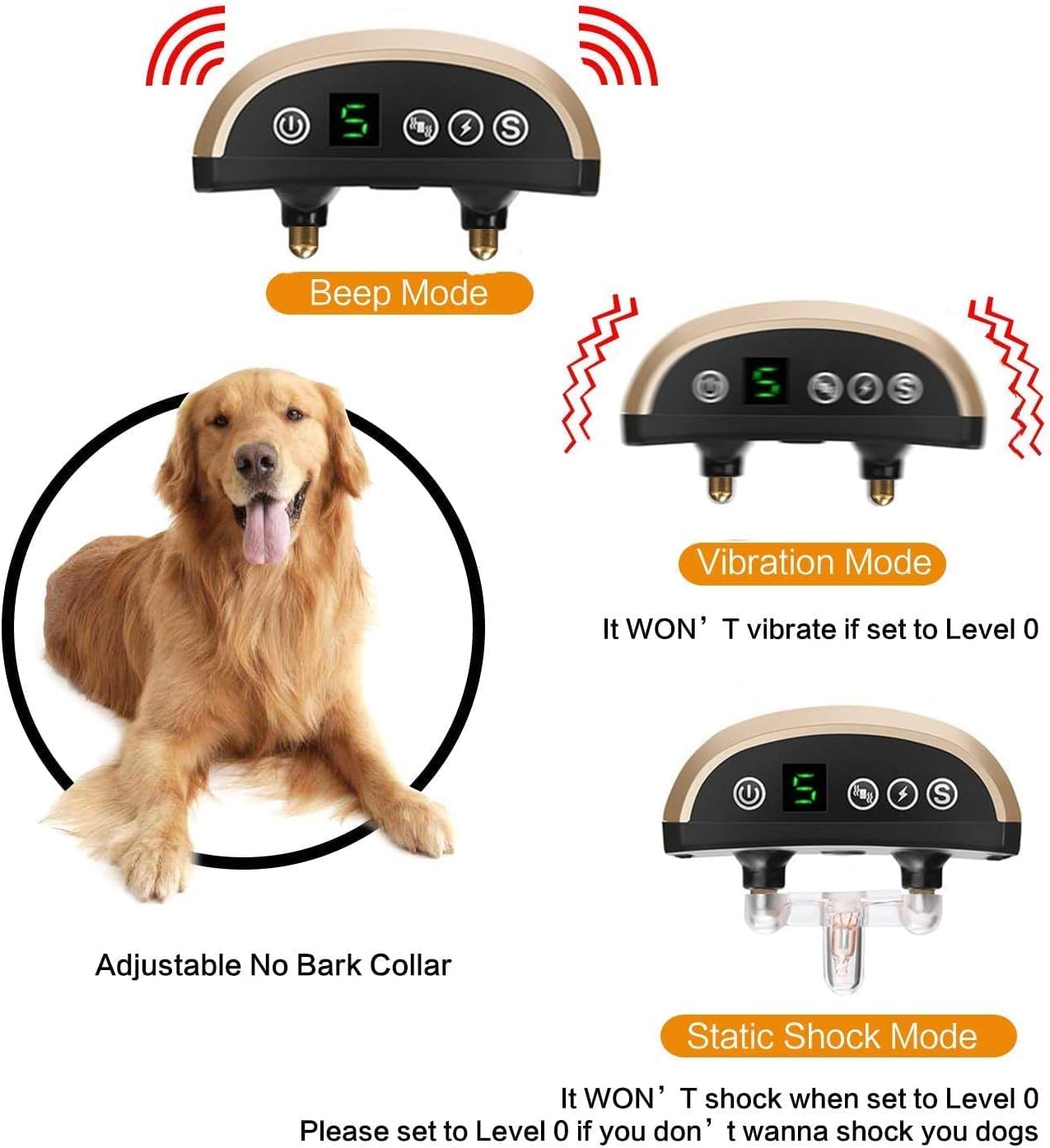 Dog Bark Collar, Anti Barking Collar with 7 Adjustable Levels, Harmless Shock, Beep Vibration, Smart Correction and LED Indicator-Reachargeable No Bark Collar for Small Medium Large Dogs,Waterproof : Pet Supplies