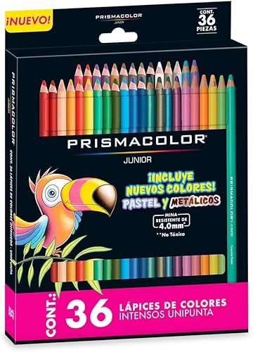 Prismacolor Colored Pencils Set, Pack of 36, With Pastel And Metallic Colors Junior 4.0mm