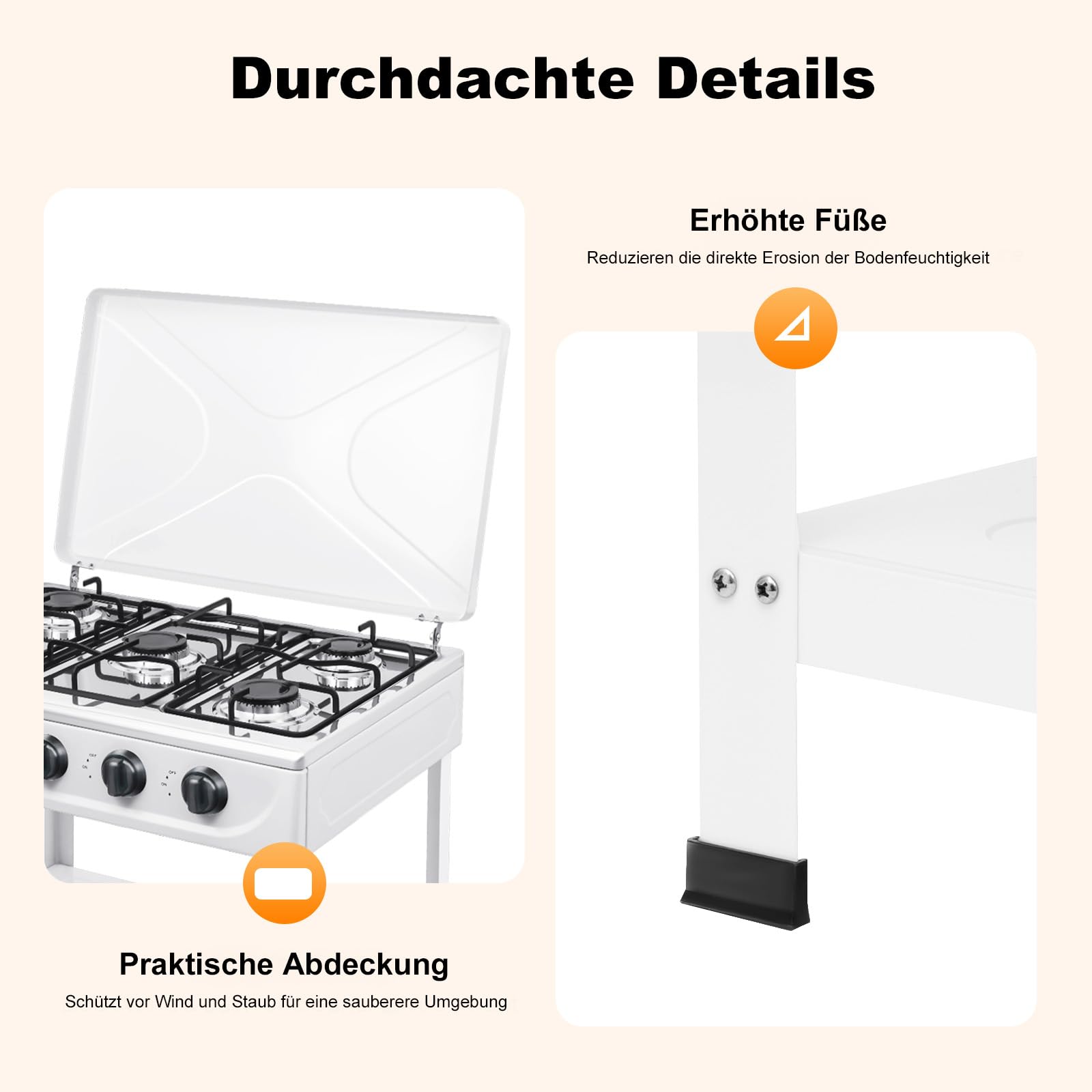 5 Flammiger Gaskocher Freistehender Campingofen Gasherd Gaskochfeld 5 Brenner für Camping Outdoor Gaskocher Tragbarer Gasherd für Wohnmobil mit Ablageflächen (Weiß, Fünf-Gitter)