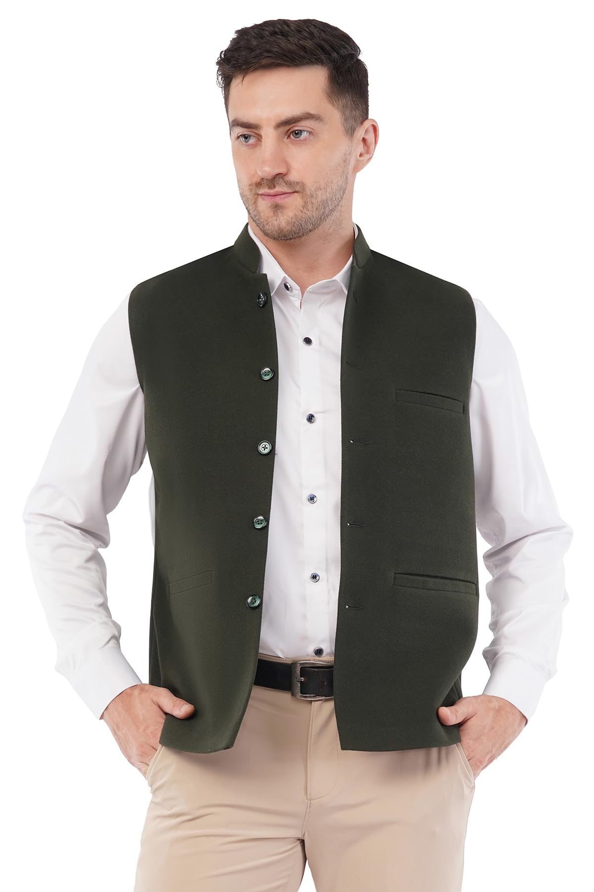 Tweed Wool Nehru Jacket for Men | Ethnic Modi Waistcoat | Sleeveless Bandhgala Jacket-image-30