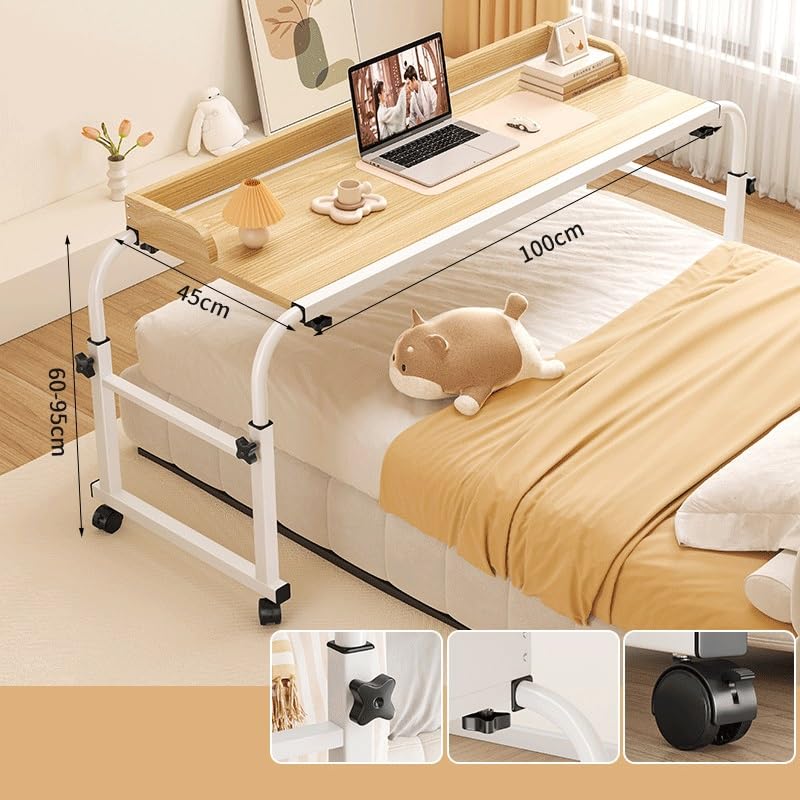 Table de lit extensible et mobile réglable en hauteur grand format blanc
