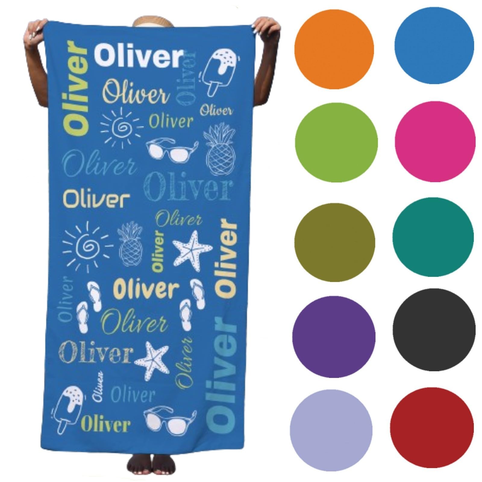 Lifemaison Personalised Beach Towel with Name for Adults Kids,Quick Dry,Sand-free,Custom Microfiber Pool Towel,Lightweight Customised Bath Towel 75x150cm for Seaside,Summer,Camping Travel,90*180cm,44 โ image 1
