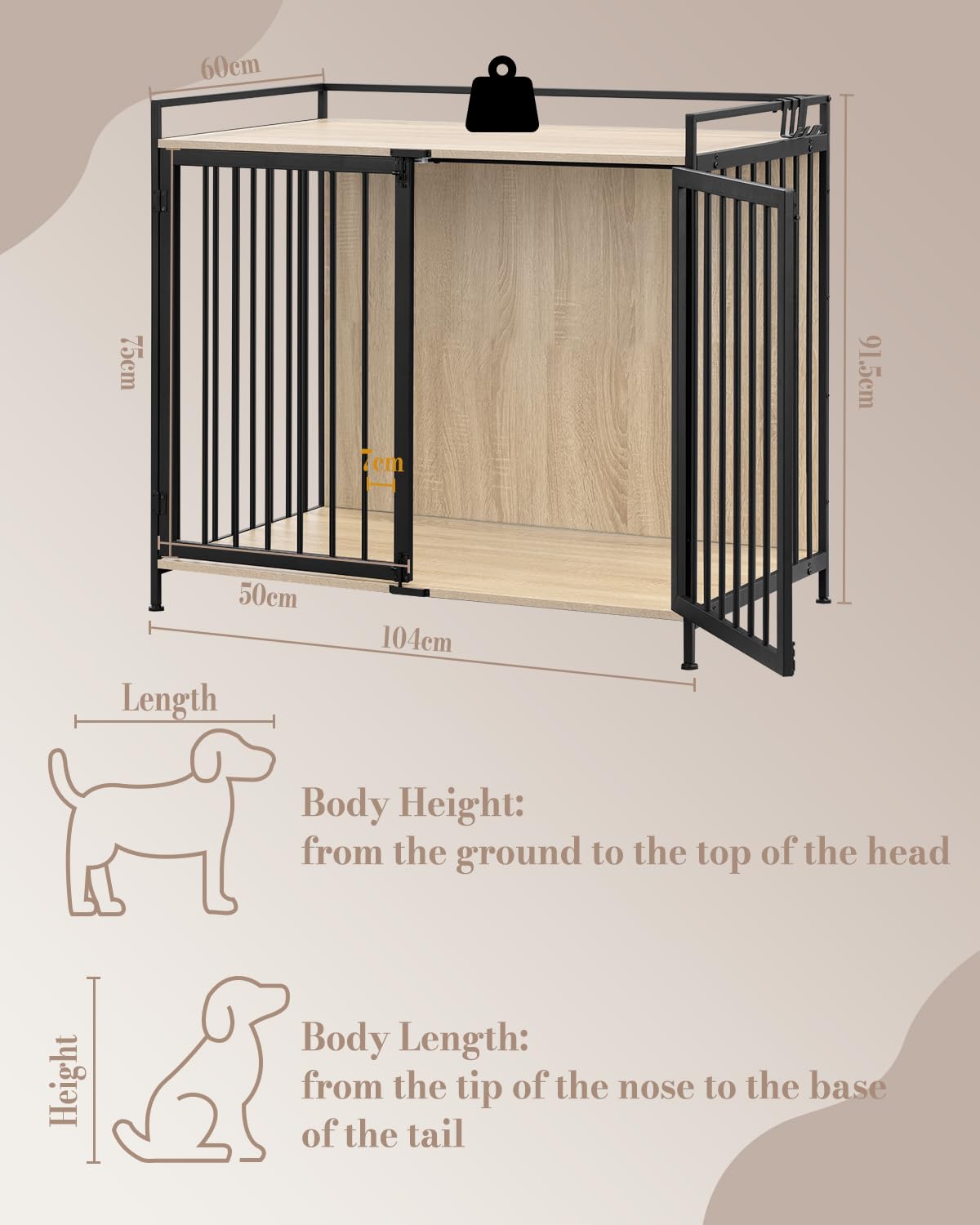 EUGAD Jaula para Perros, Casa Perro Interior con 2 Puertas, Caseta para Perros Grandes Medianos y Pequeños,104x92x60cm, Capacidad de Carga 50KG,Barras de Metal Resistentes, Mesa Auxiliar Salon