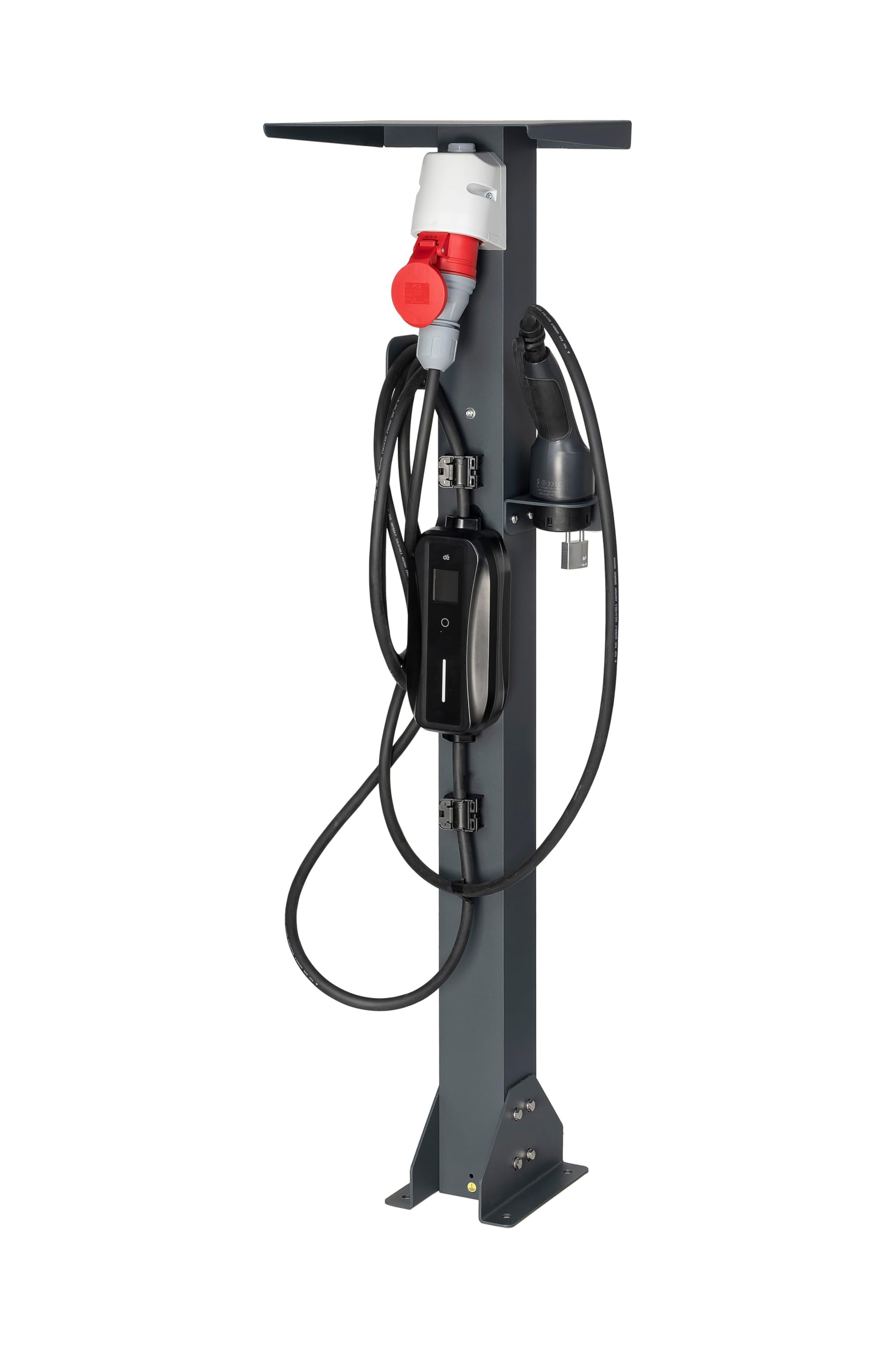 supporto universale di alta qualità in alluminio per stazione di ricarica mobile con tetto, supporto per cavi e presa per veicoli elettrici (CEE 3F, 16A, 11 kW)