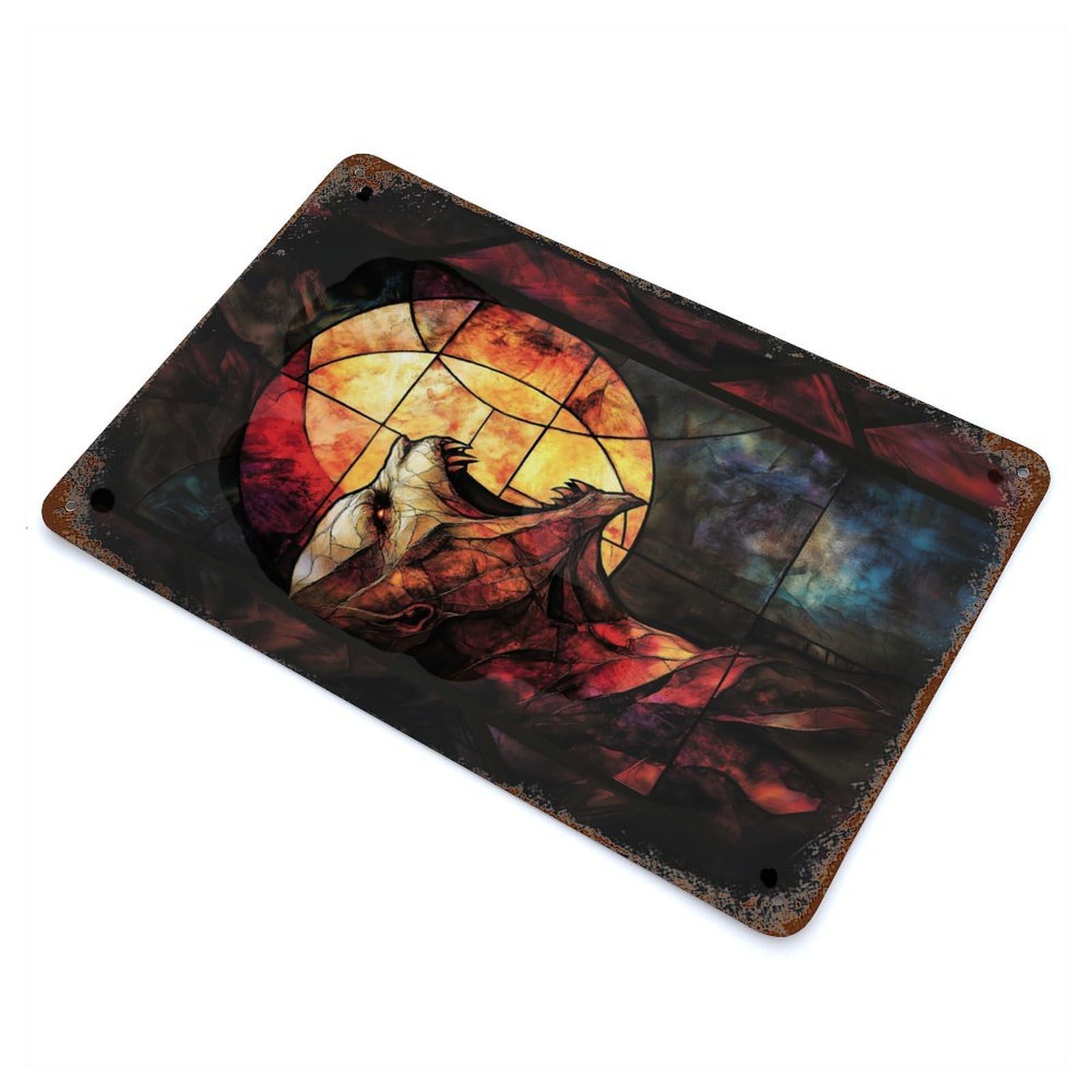 Stained Glass Vampire Vintage Metal Tin Sign 11.8"x7.9", for Cafe, Home Bar And Lounge Decor, Vintage Wall Decor
