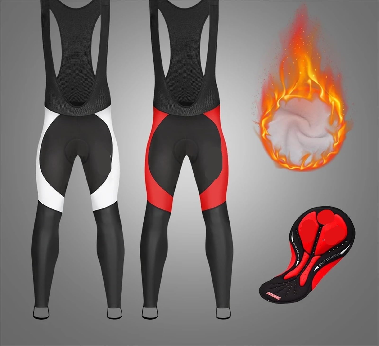 Pantalones con Tirantes de Ciclismo Lana térmica for Invierno, Mallas Cremallera for Bicicleta montaña, Pantalones Largos Acolchados for para Hombre