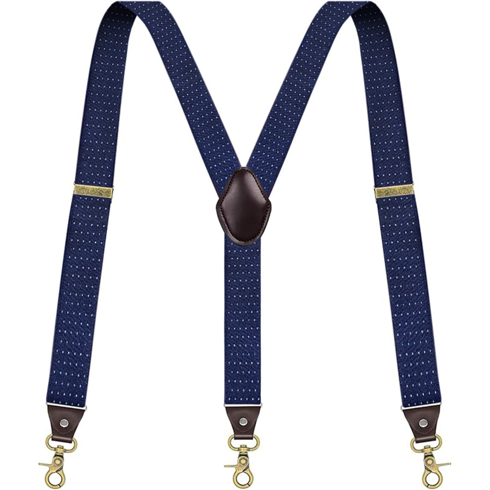 Mens Adjustable Y-Back Suspenders, with 3 Gold Clips Hooks for Jeans