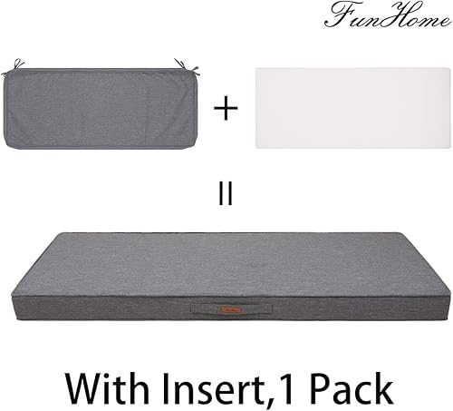 Miniatura 2 de FUNHOME Cojín de banco para exteriores de 42 x 18 x 3 pulgadas, resistente al agua, portátil, cojín para columpio de porche con asa y lazos,