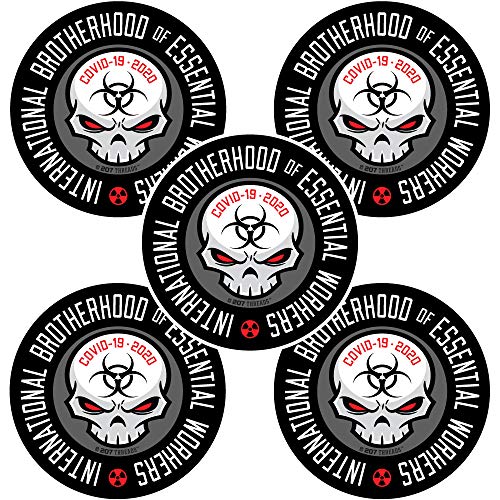 5 International Brotherhood Essential Workers Sticker Pack - GRAY Punisher Skull Toxic 2022 Hazard Front Line 2  Inch Vinyl Decals for Hard Hats & Helmets Great for First Responders Union UBEW UAW ECT